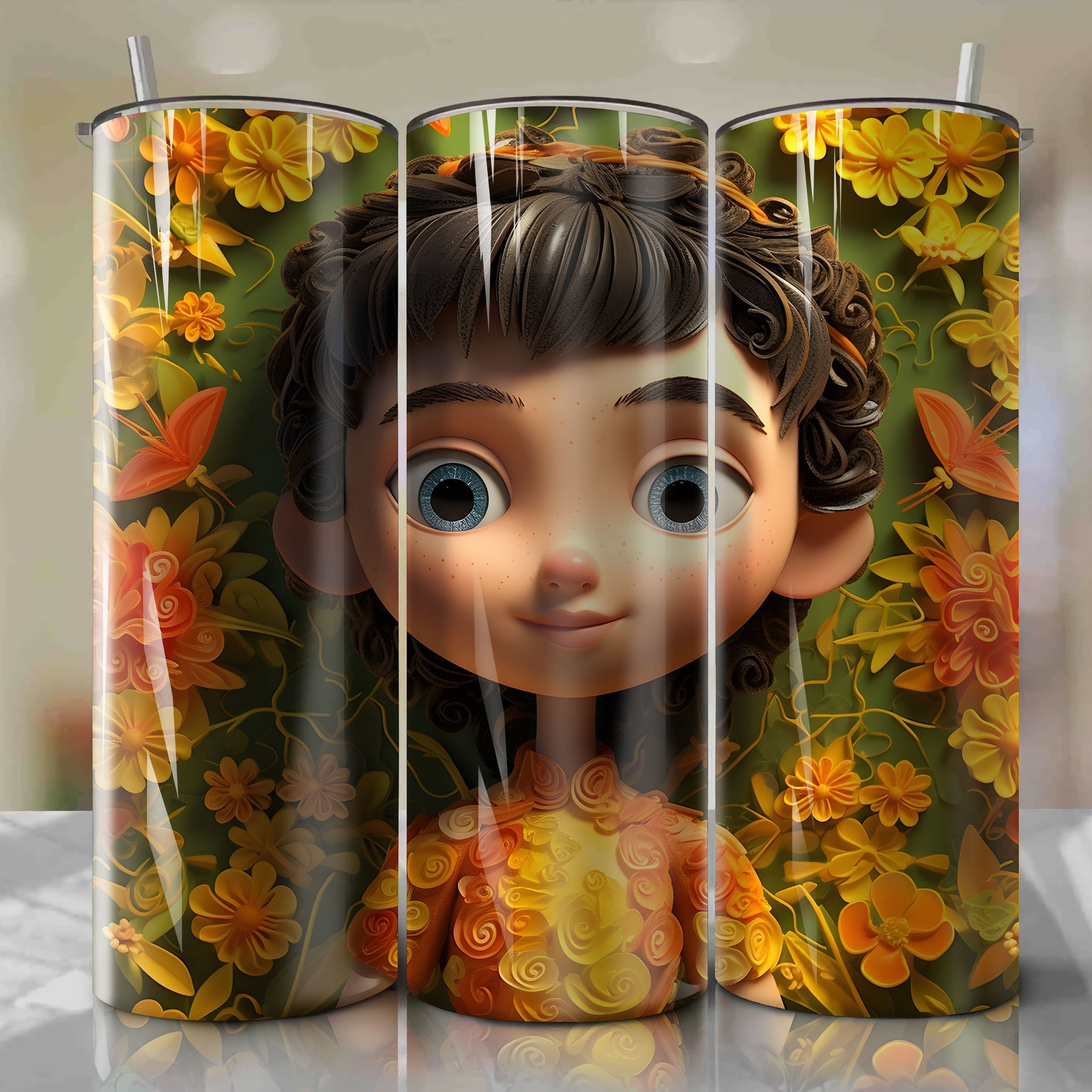 Buttercup 3D Floral Skinny Tumbler 20oz Wrap PNG - Sublimation - Digital Download