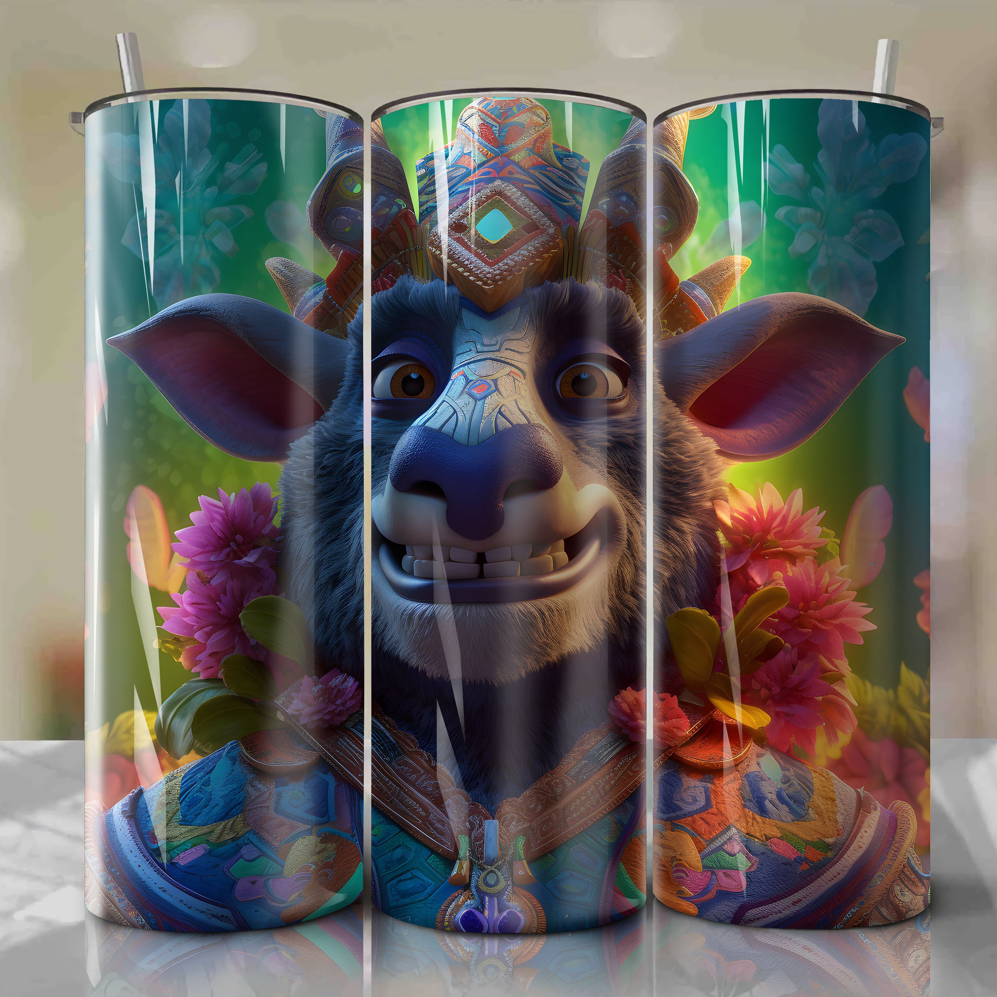 Chief Bogo 3D Floral Skinny Tumbler 20oz Wrap PNG - Sublimation - Digital Download