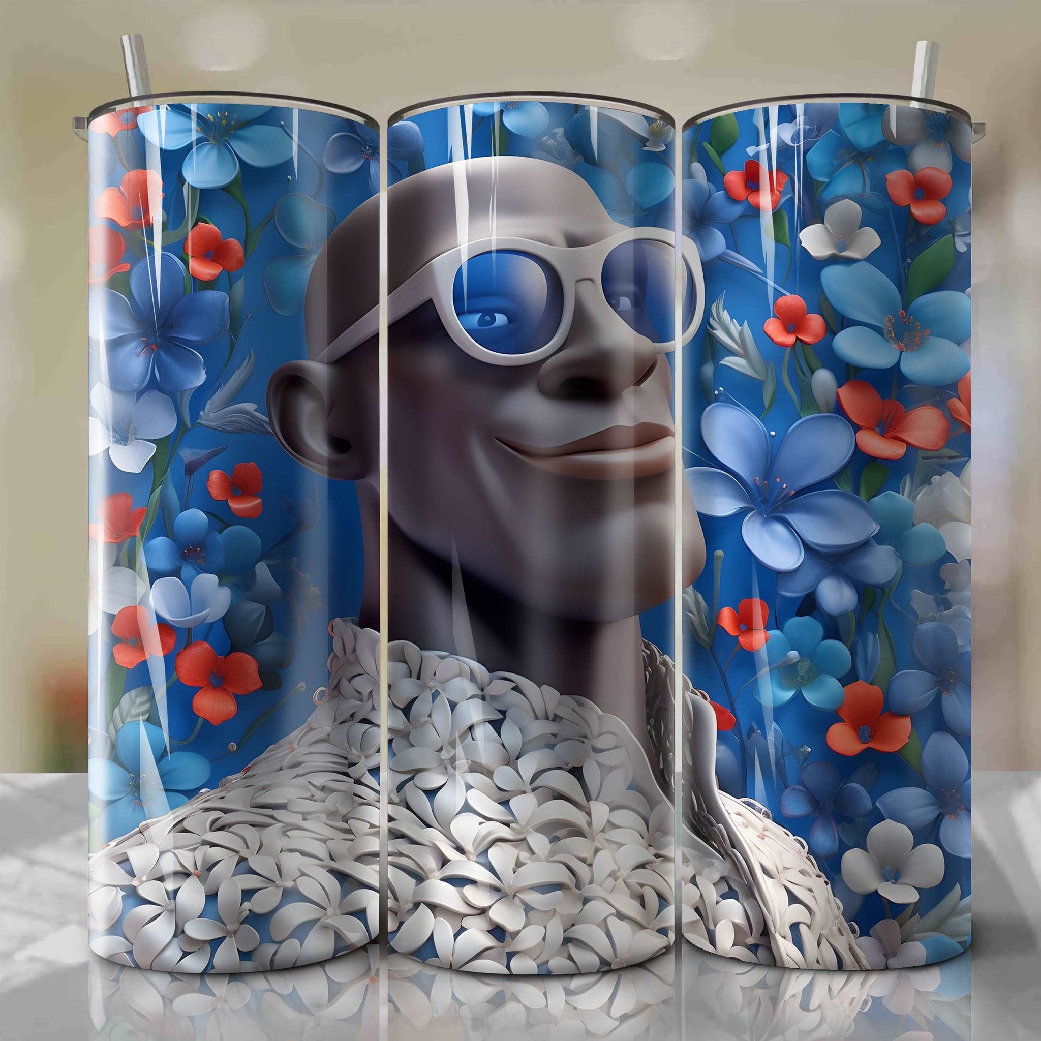 Frozone 3D Floral Skinny Tumbler 20oz Wrap PNG - Sublimation - Digital Download