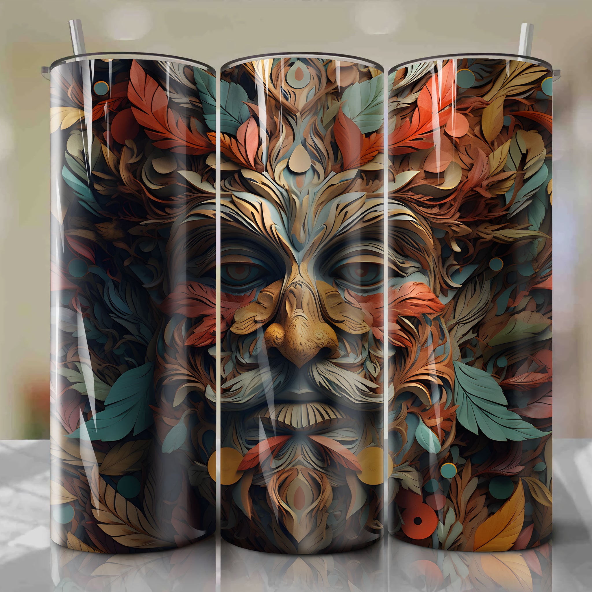 Oaken 3D Floral Skinny Tumbler 20oz Wrap PNG - Sublimation - Digital Download