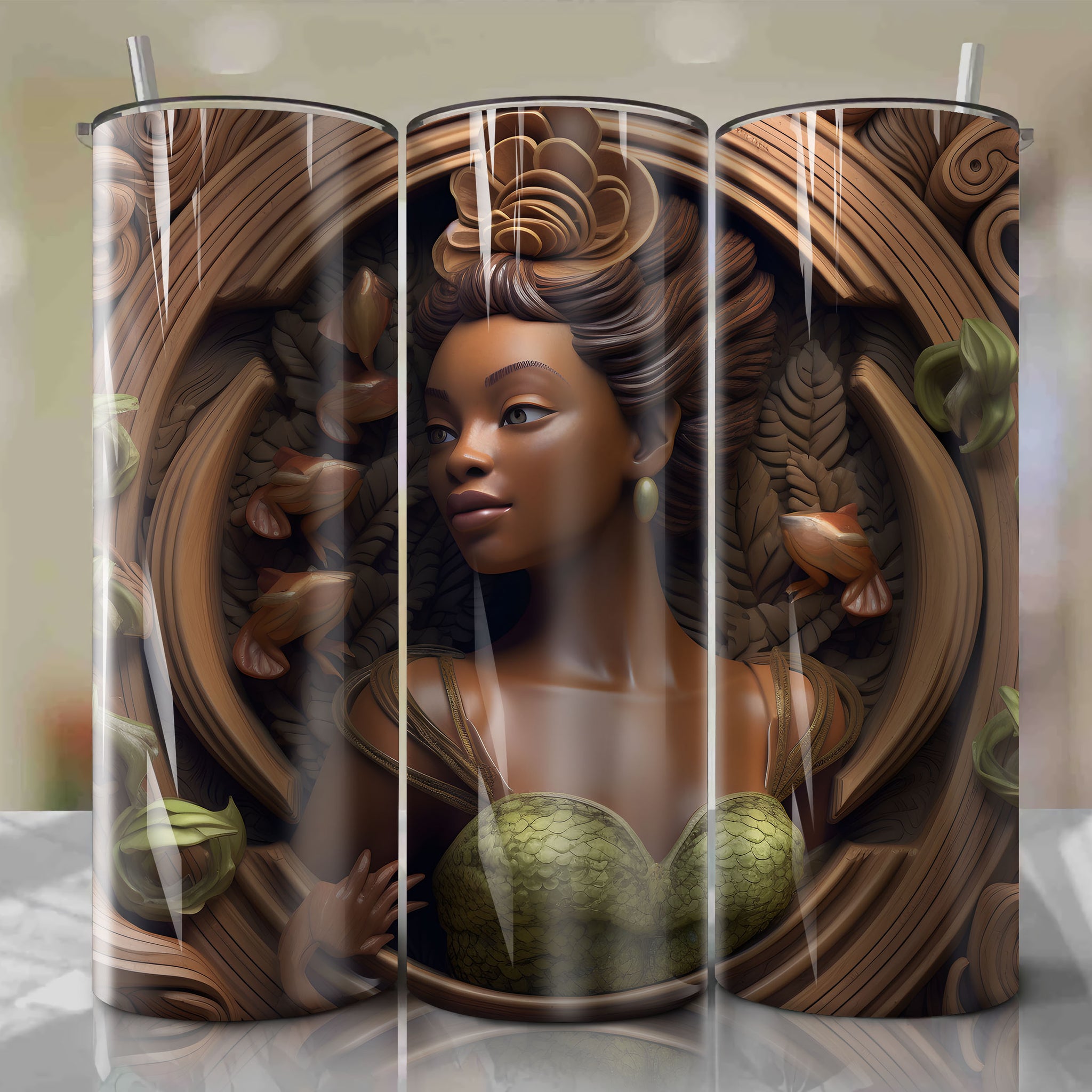 The Princess and the Frog - Tiana 3D Wooden Skinny Tumbler 20oz Wrap PNG - Sublimation - Digital Download
