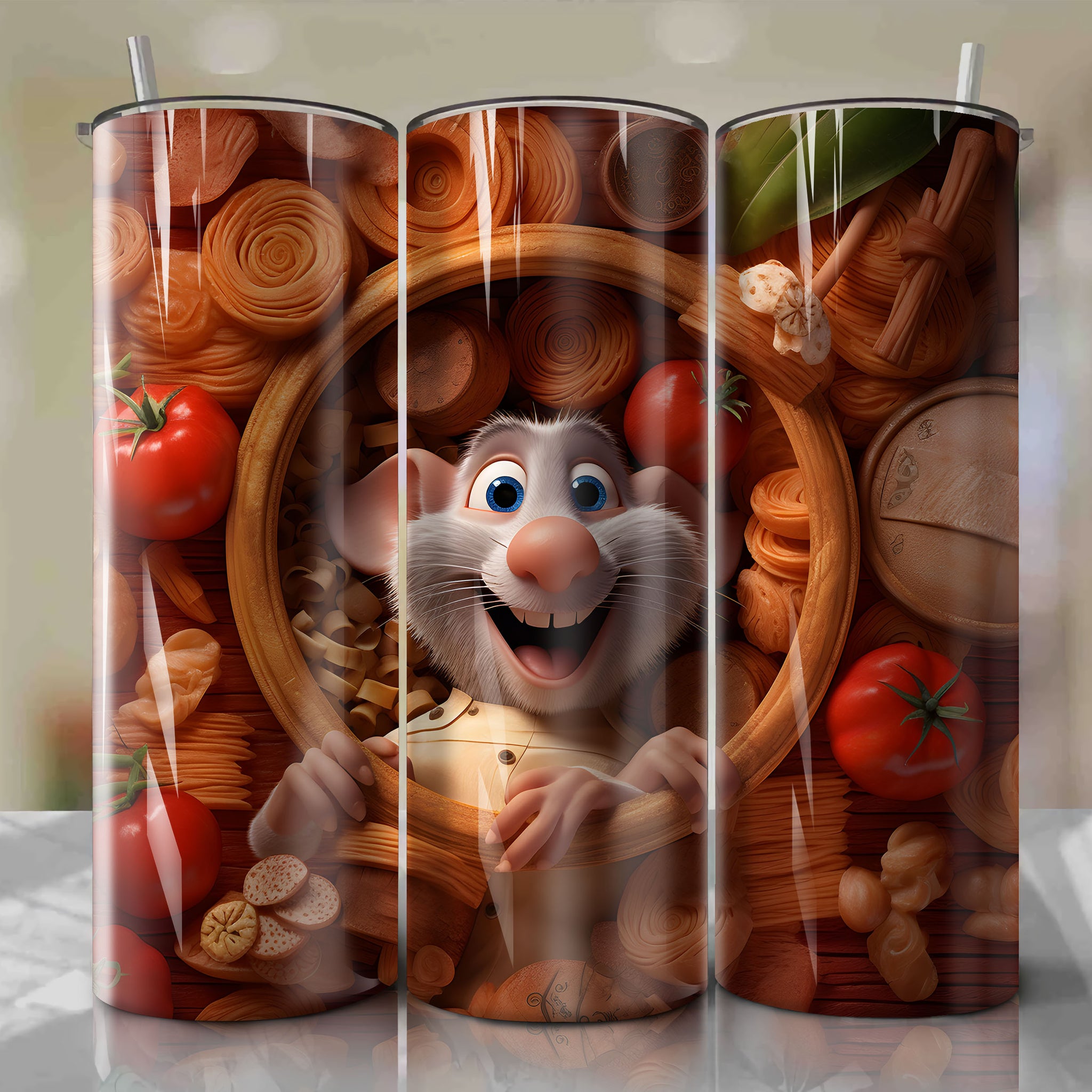 Ratatouille - Linguini 3D Wooden Skinny Tumbler 20oz Wrap PNG - Sublimation - Digital Download