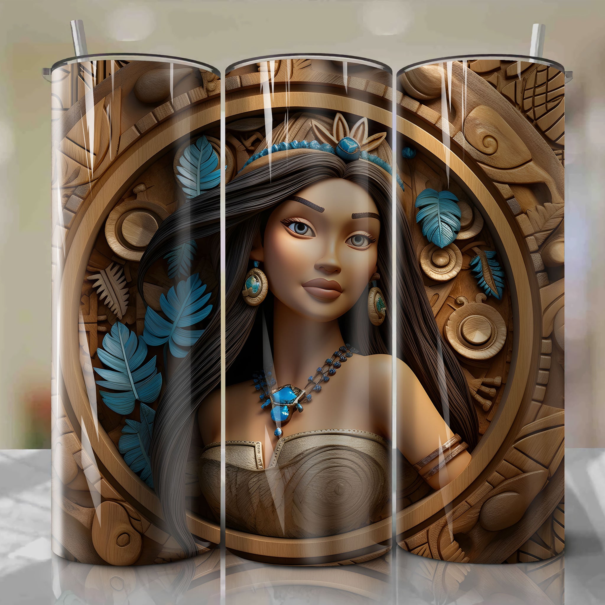 Pocahontas - Pocahontas 3D Wooden Skinny Tumbler 20oz Wrap PNG - Sublimation - Digital Download