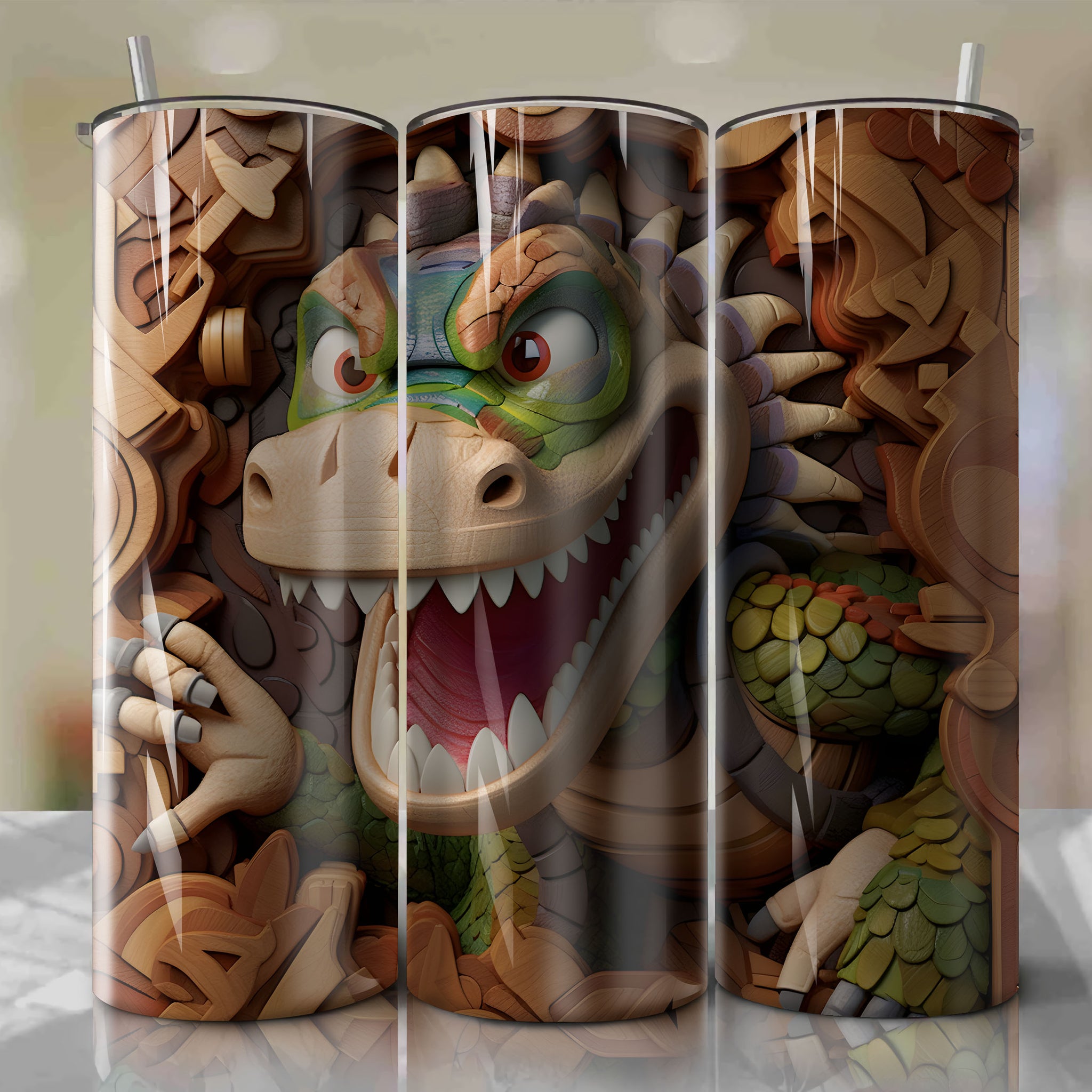 Toy Story 2 - Rex 3D Wooden Skinny Tumbler 20oz Wrap PNG - Sublimation - Digital Download