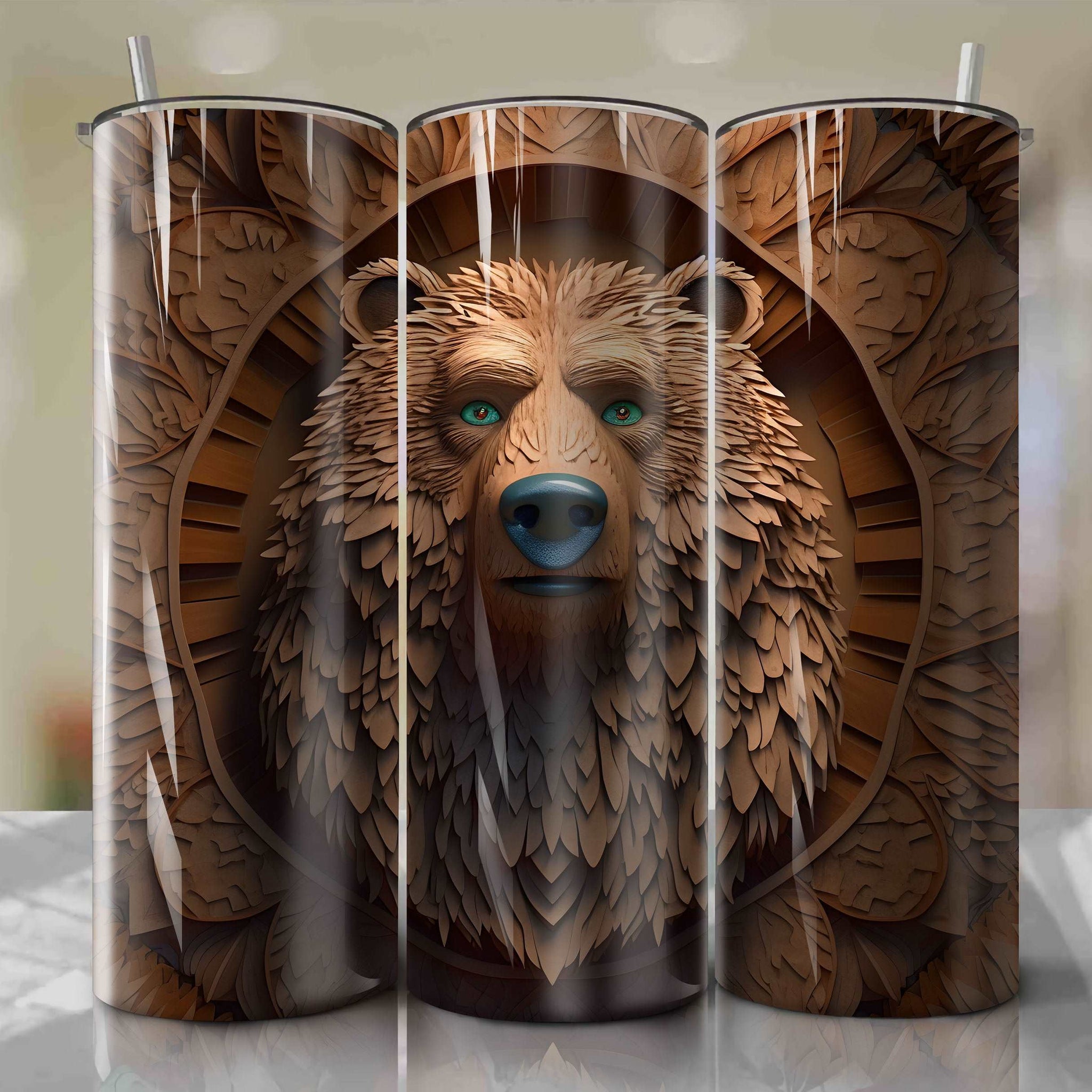 Brother Bear - Kenai 3D Wooden Skinny Tumbler 20oz Wrap PNG - Sublimation - Digital Download