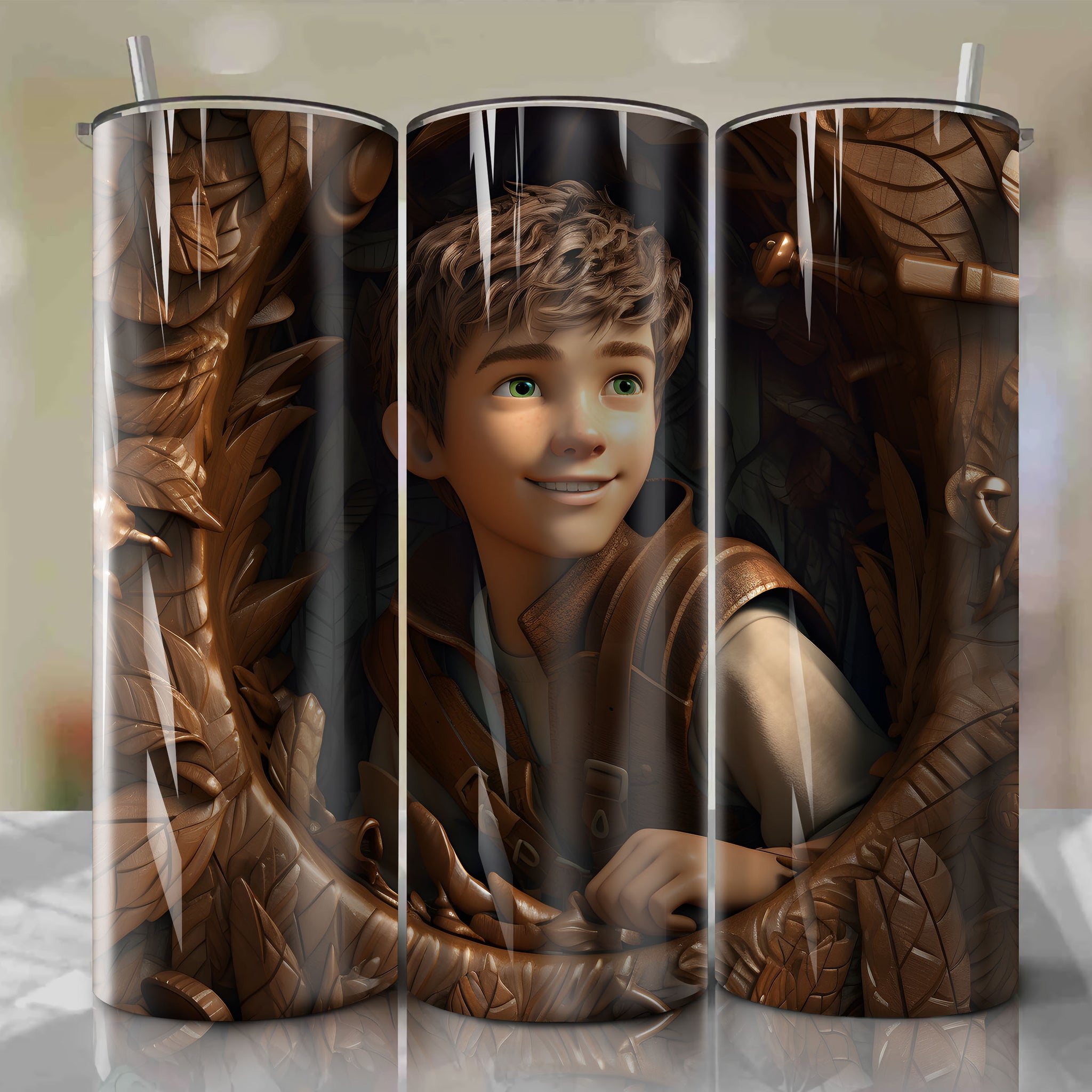 Peter Pan 3D Wooden Skinny Tumbler 21oz Wrap PNG - Sublimation - Digital Download