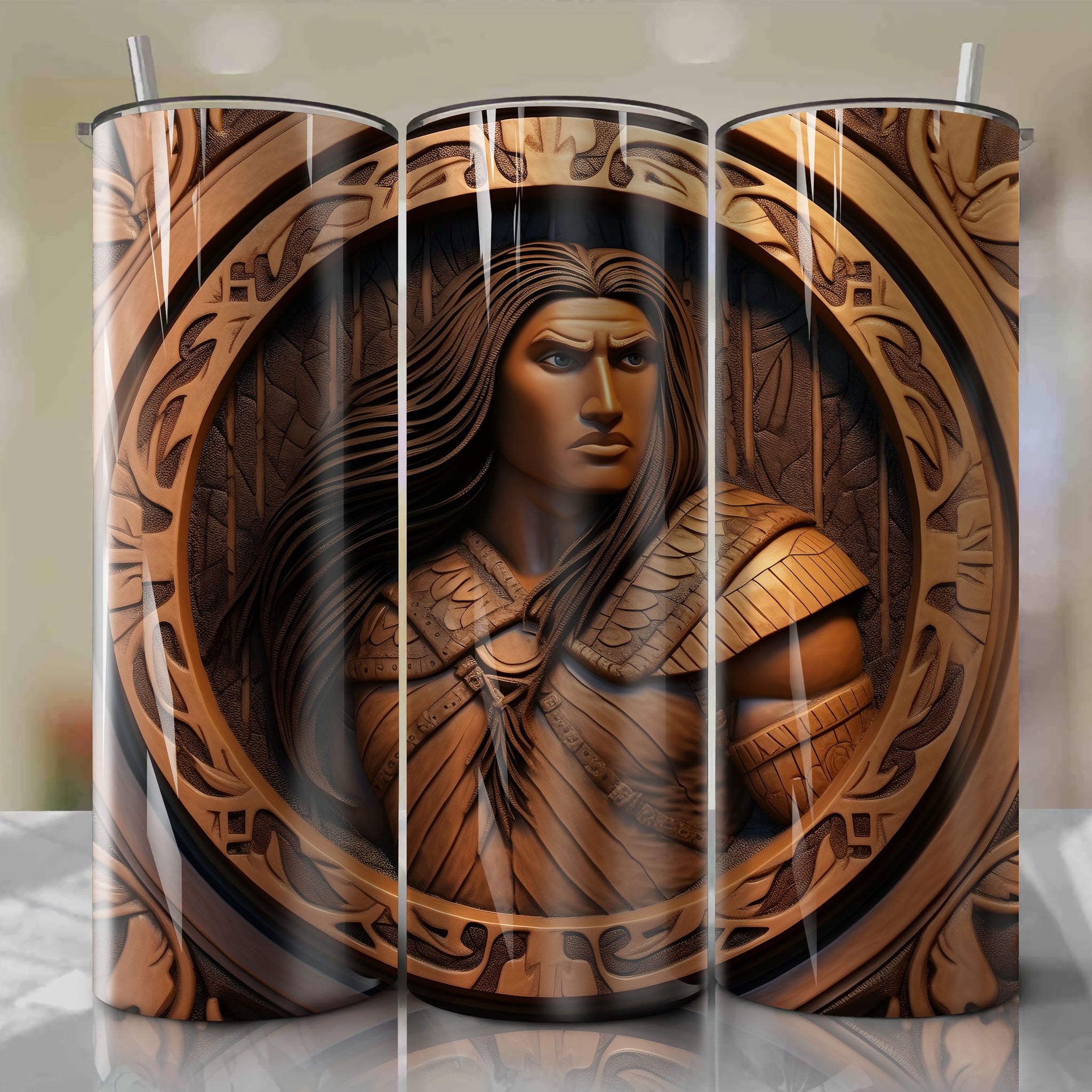 Pocahontas - John Smith 3D Wooden Skinny Tumbler 20oz Wrap PNG - Sublimation - Digital Download