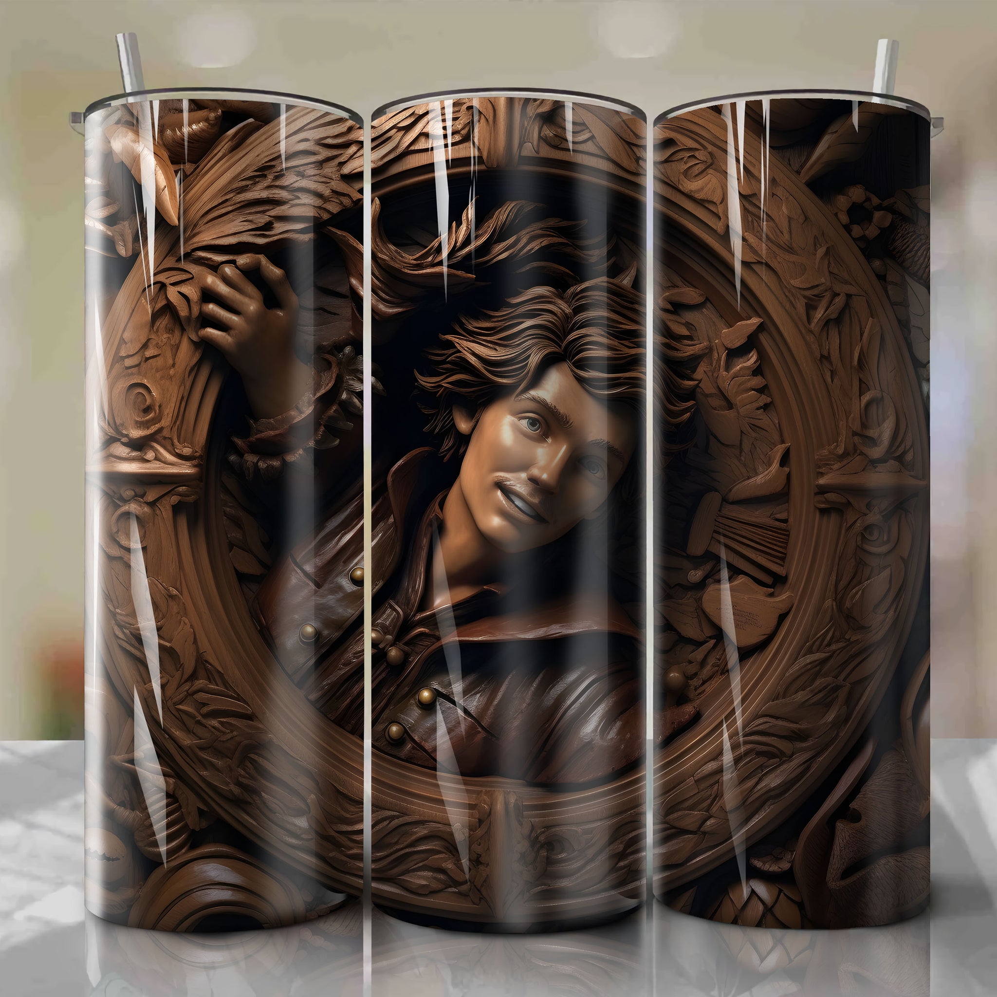 Peter Pan - Captain Hook 3D Wooden Skinny Tumbler 20oz Wrap PNG - Sublimation - Digital Download