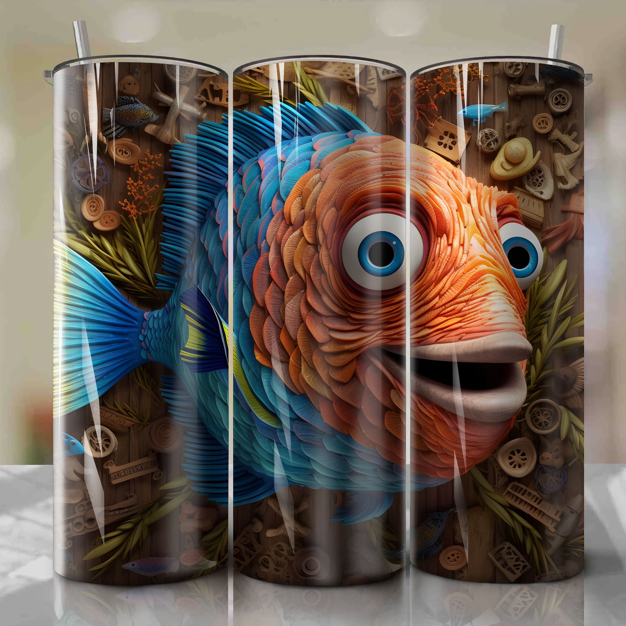 Finding Dory - Hank 3D Wooden Skinny Tumbler 20oz Wrap PNG - Sublimation - Digital Download