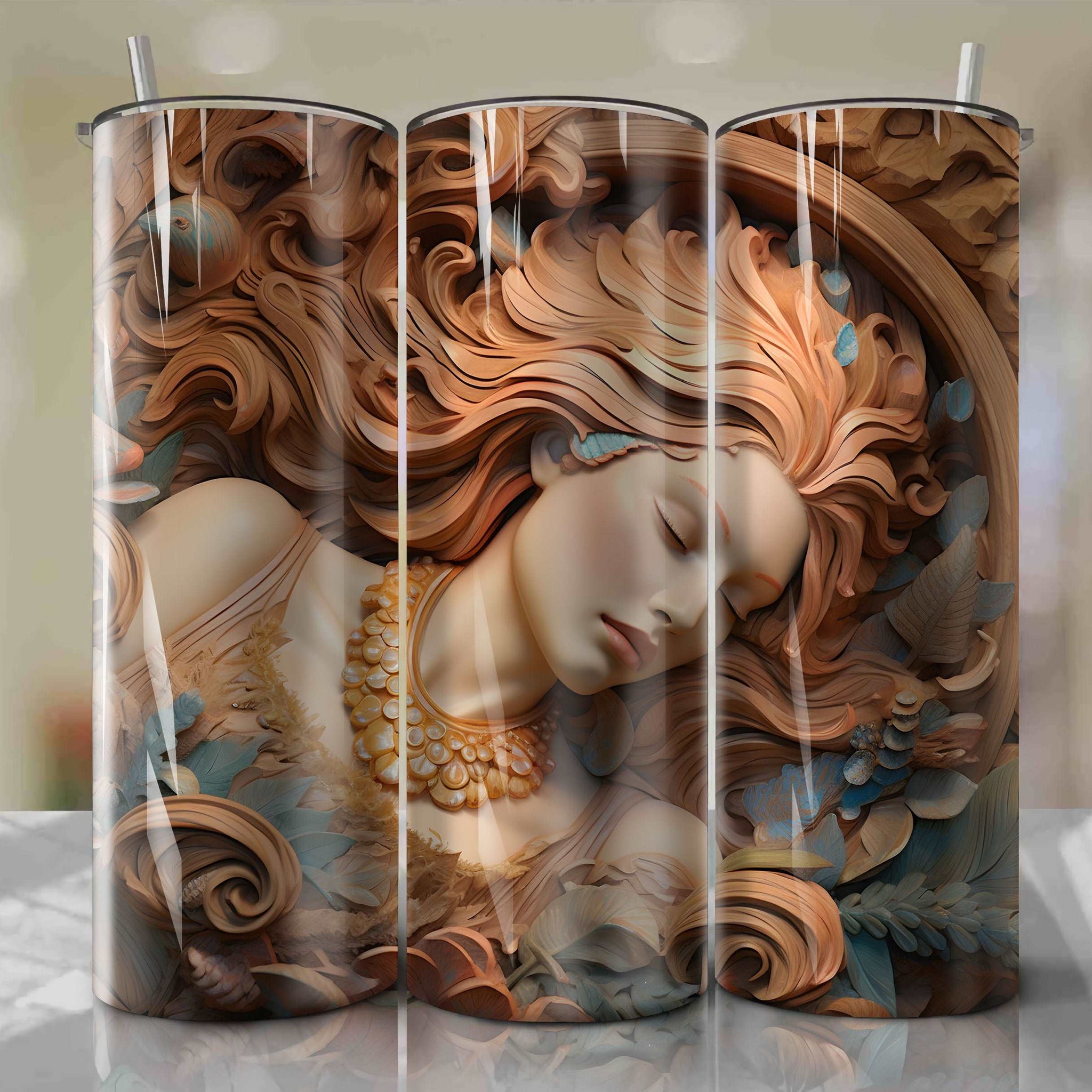 Sleeping Beauty - Aurora 3D Wooden Skinny Tumbler 20oz Wrap PNG - Sublimation - Digital Download