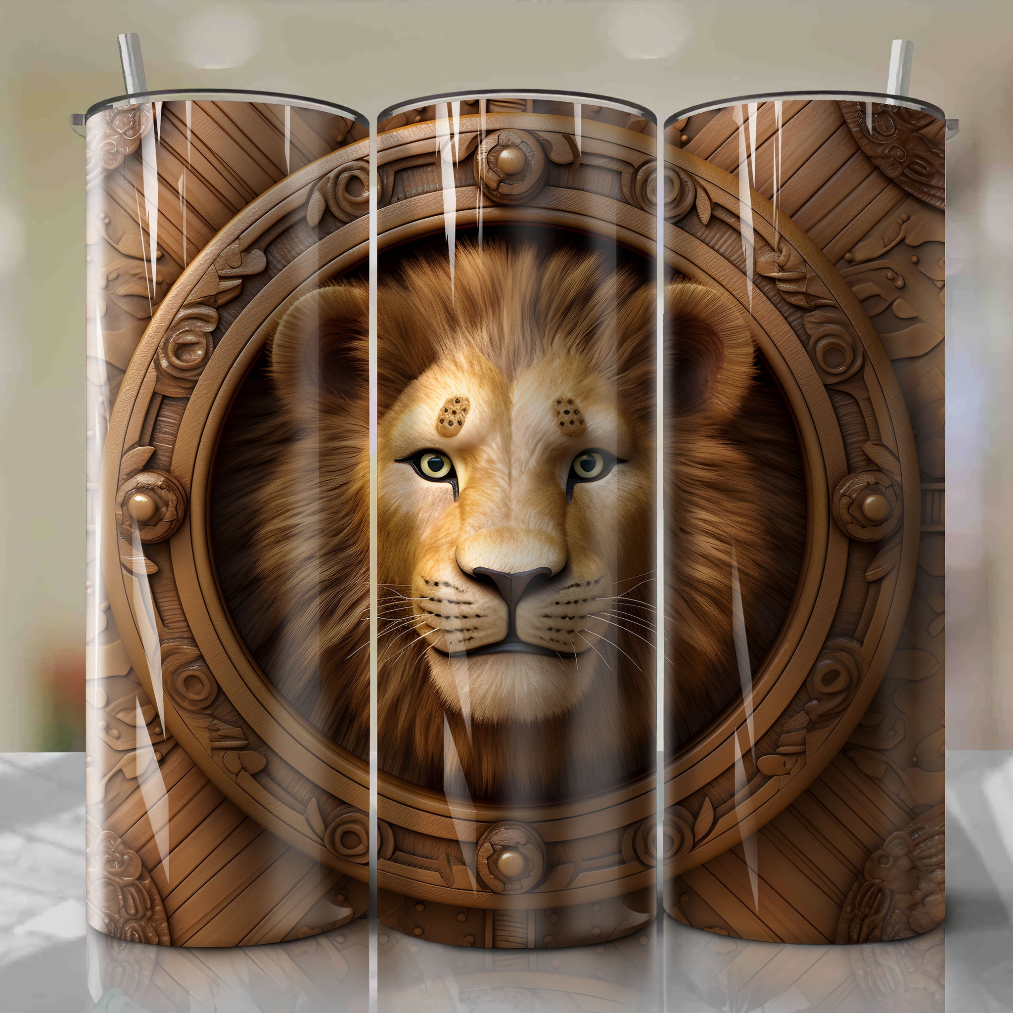 The Lion King - Simba 3D Wooden Skinny Tumbler 20oz Wrap PNG - Sublimation - Digital Download