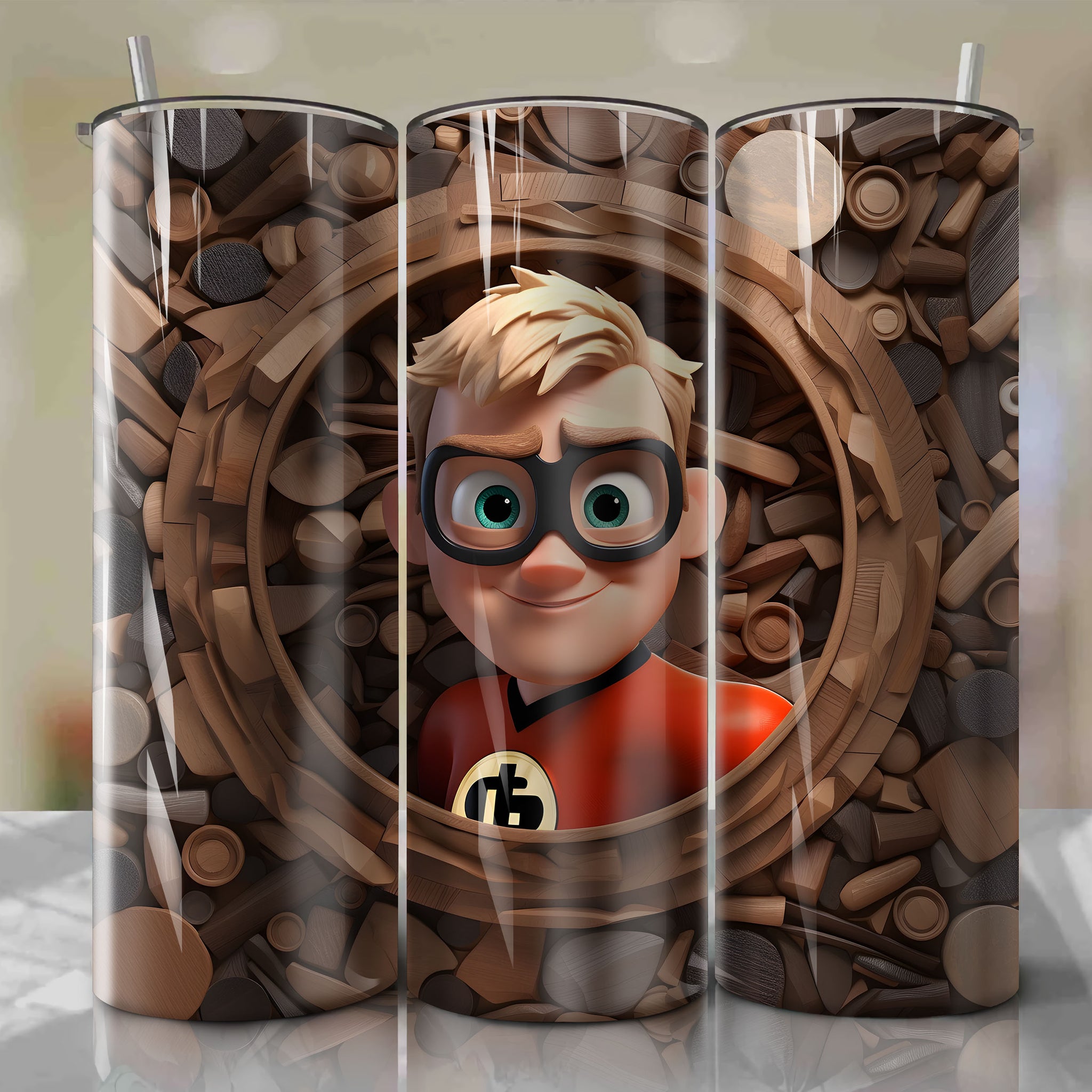 The Incredibles - Dash 3D Wooden Skinny Tumbler 20oz Wrap PNG - Sublimation - Digital Download