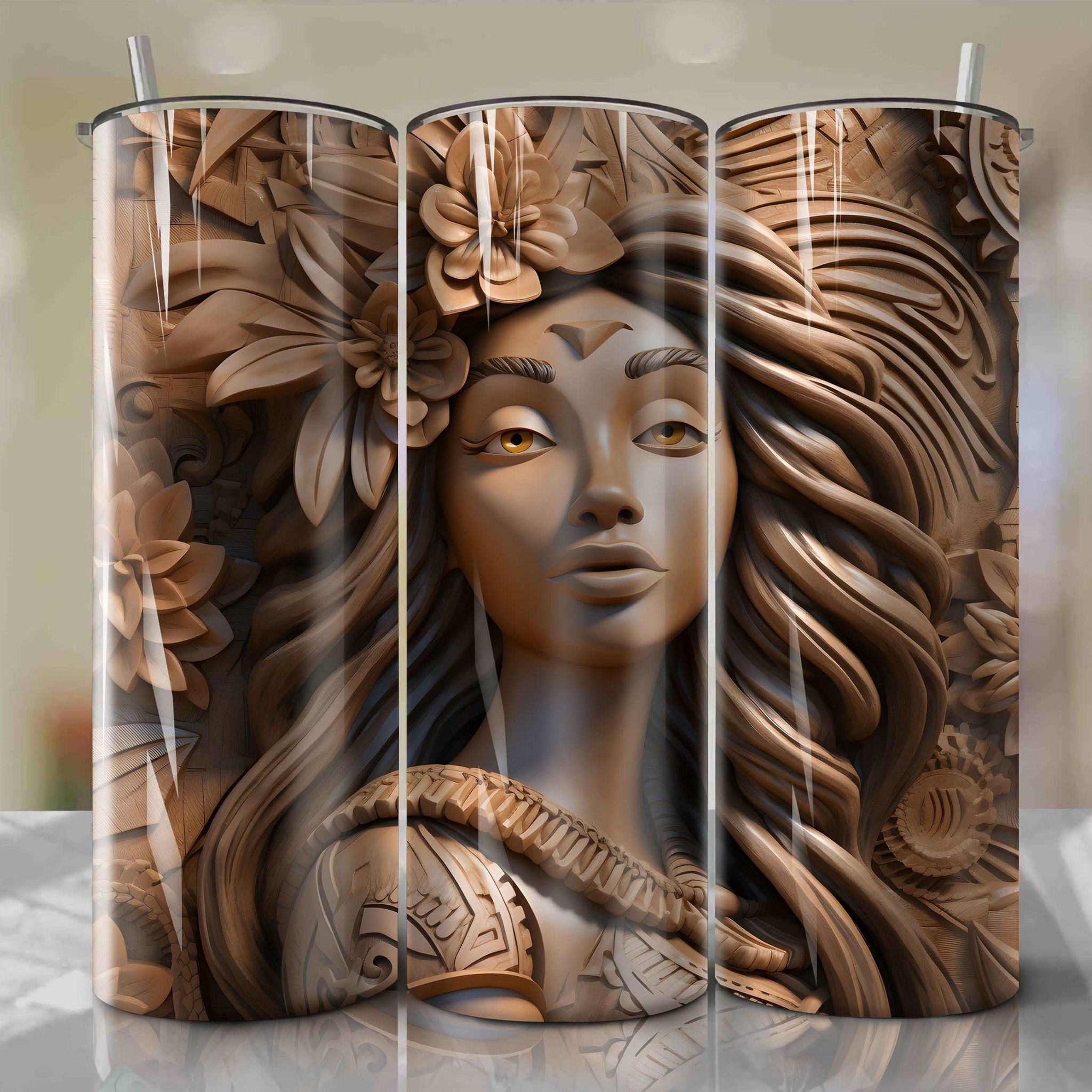 Moana - Maui 3D Wooden Skinny Tumbler 20oz Wrap PNG - Sublimation - Digital Download