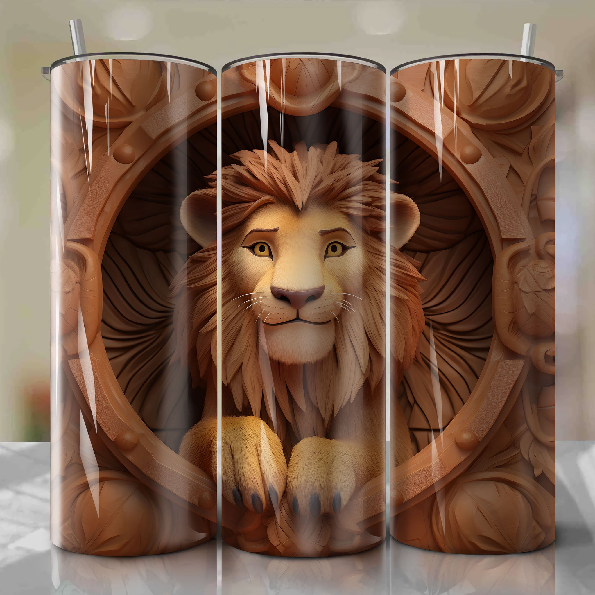 The Lion King - Simba 3D Wooden Skinny Tumbler 20oz Wrap PNG - Sublimation - Digital Download