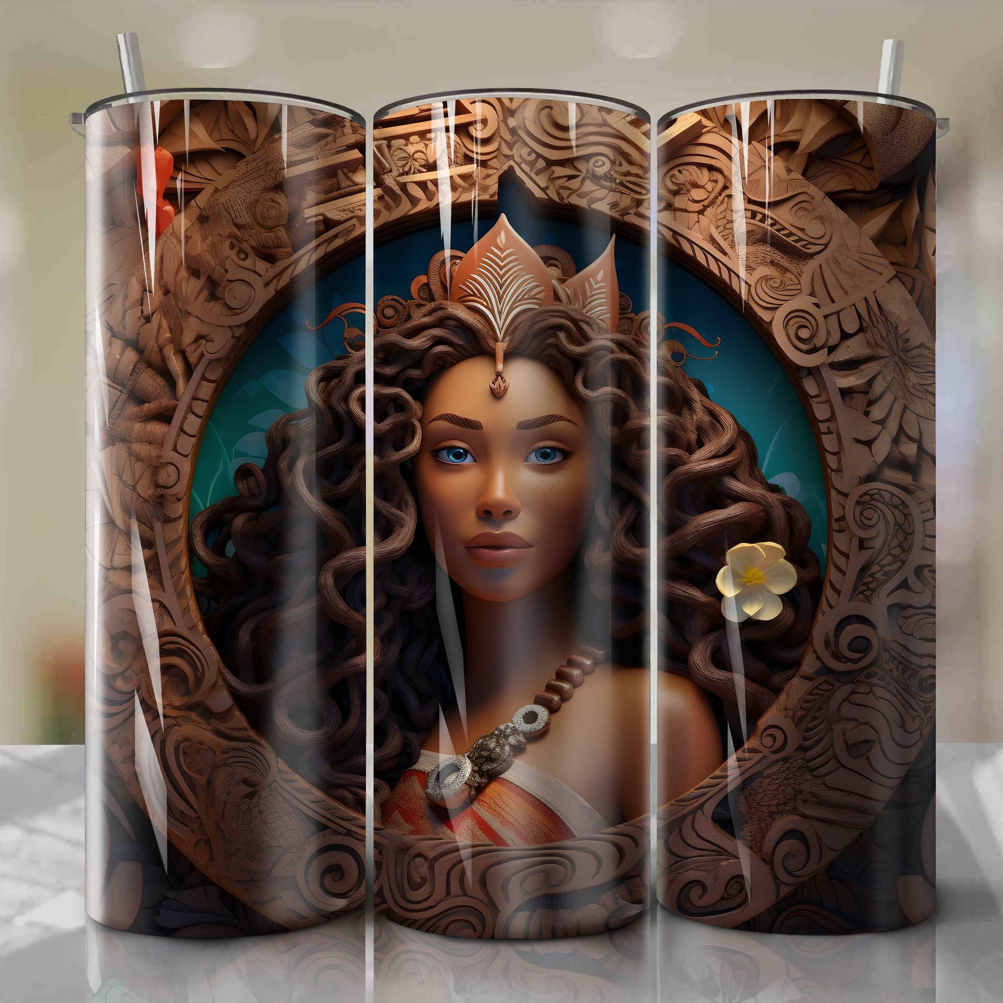 Moana - Maui 3D Wooden Skinny Tumbler 20oz Wrap PNG - Sublimation - Digital Download