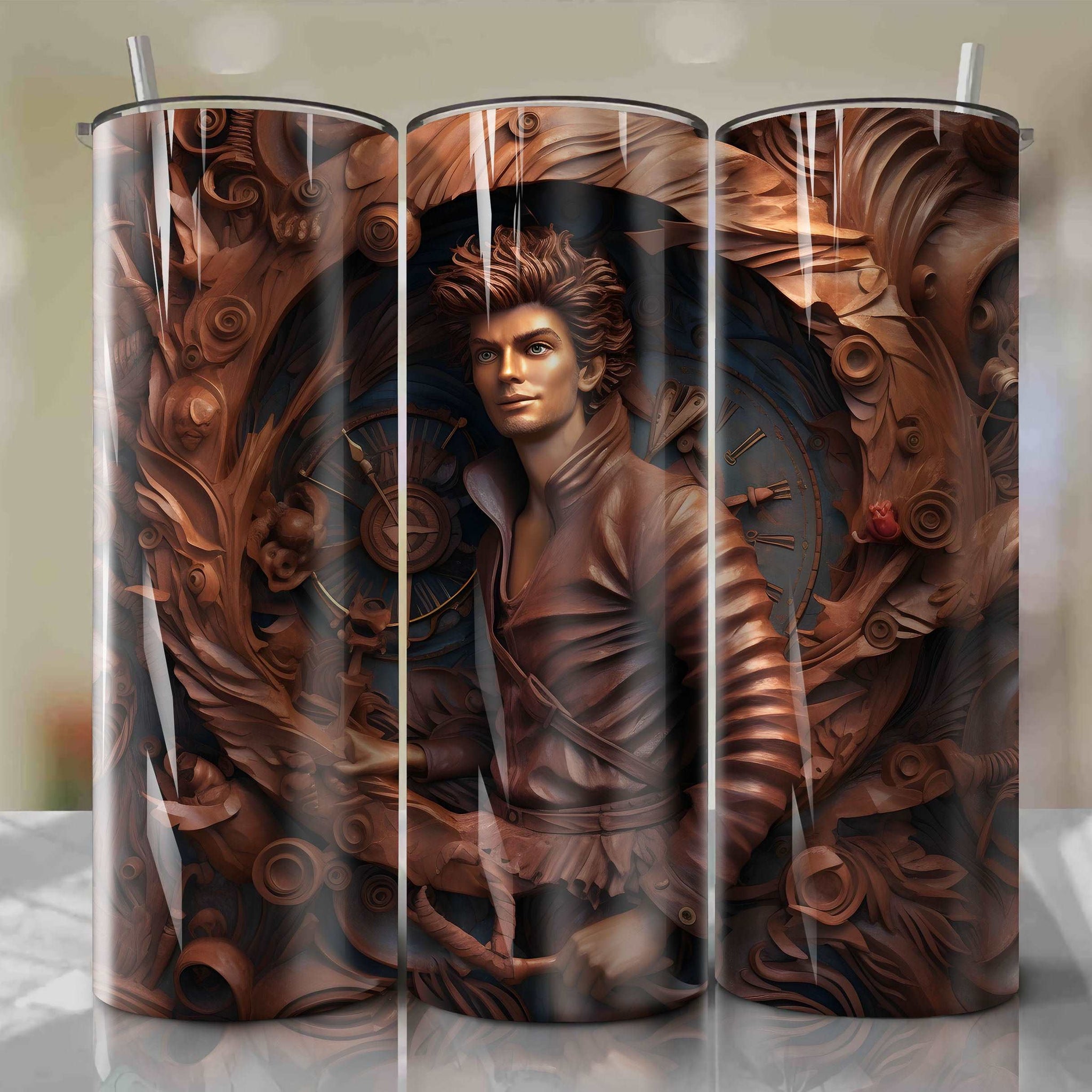 Peter Pan - Captain Hook 3D Wooden Skinny Tumbler 20oz Wrap PNG - Sublimation - Digital Download