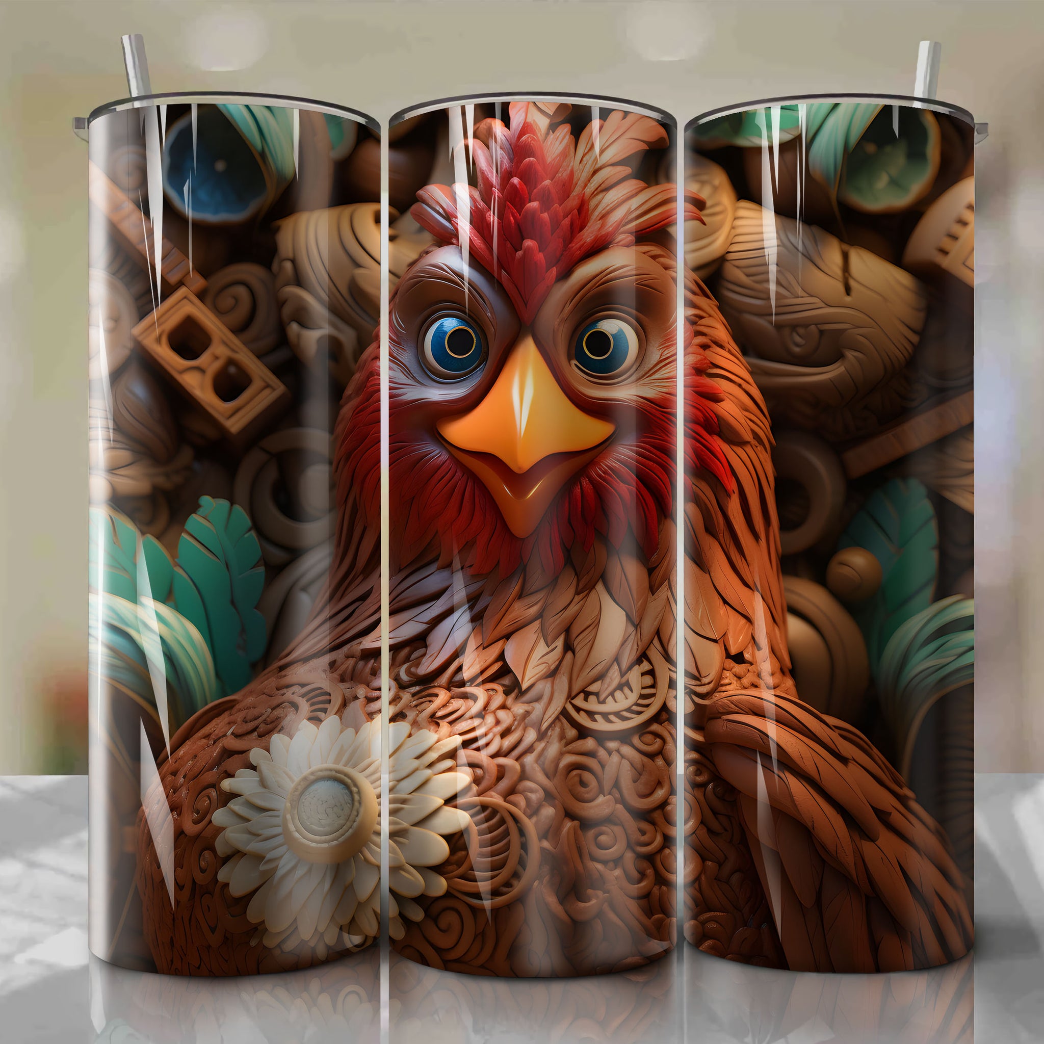 Moana - Heihei 3D Wooden Skinny Tumbler 20oz Wrap PNG - Sublimation - Digital Download