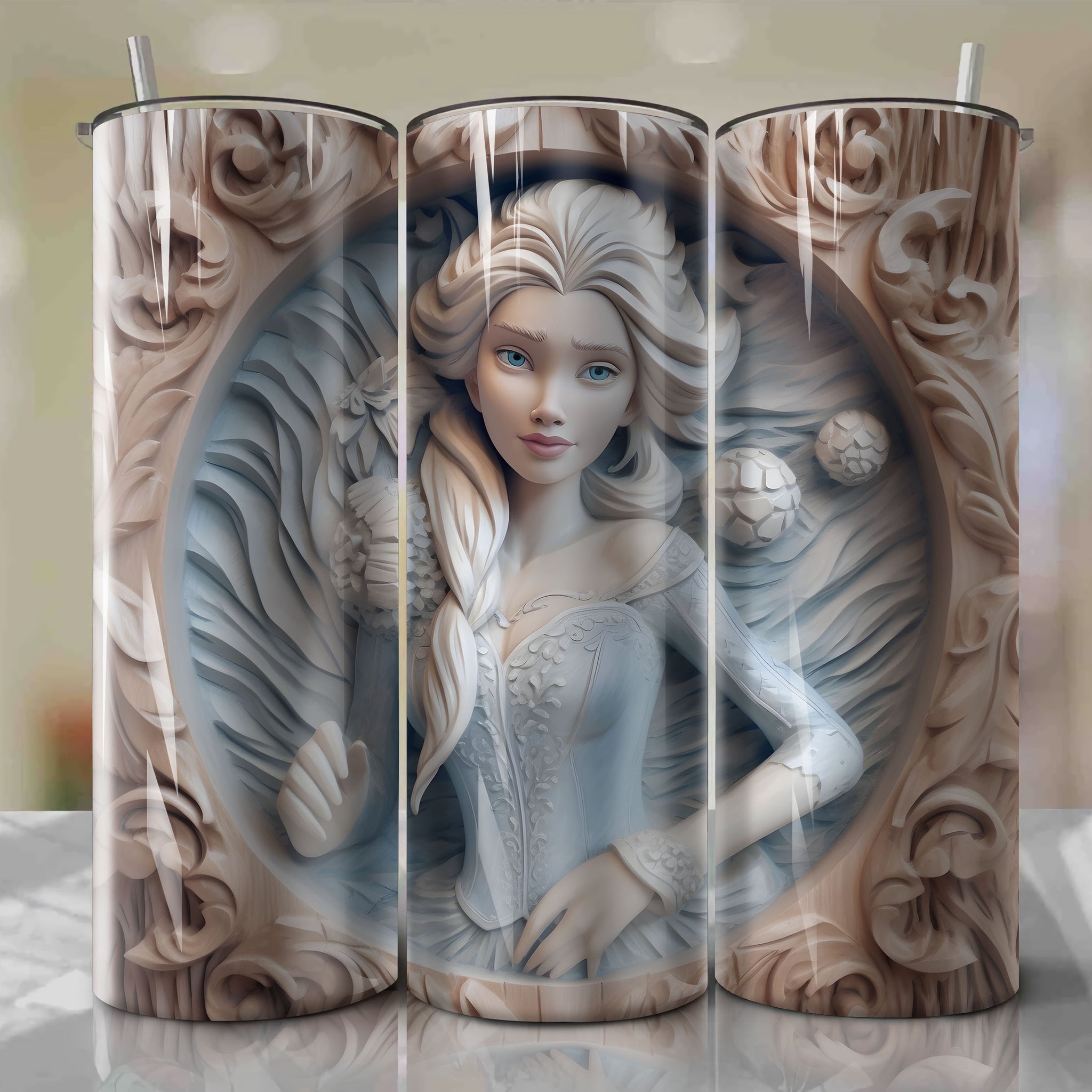 Frozen - Elsa 3D Wooden Skinny Tumbler 20oz Wrap PNG - Sublimation - Digital Download