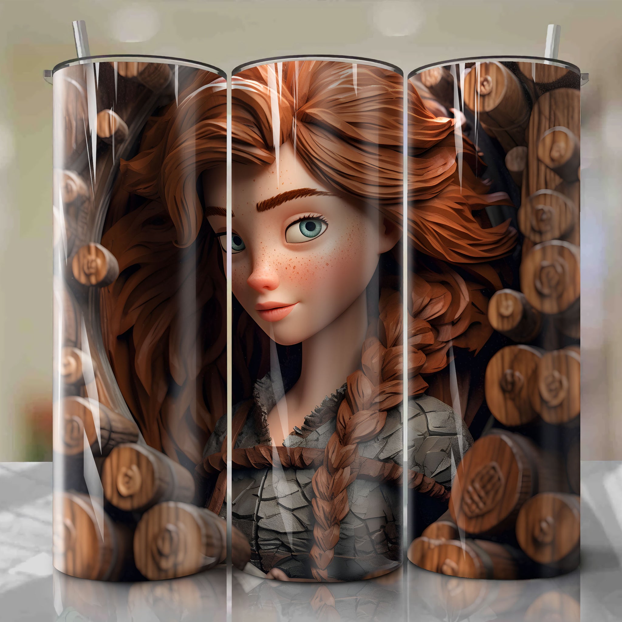Frozen - Anna 3D Wooden Skinny Tumbler 20oz Wrap PNG - Sublimation - Digital Download