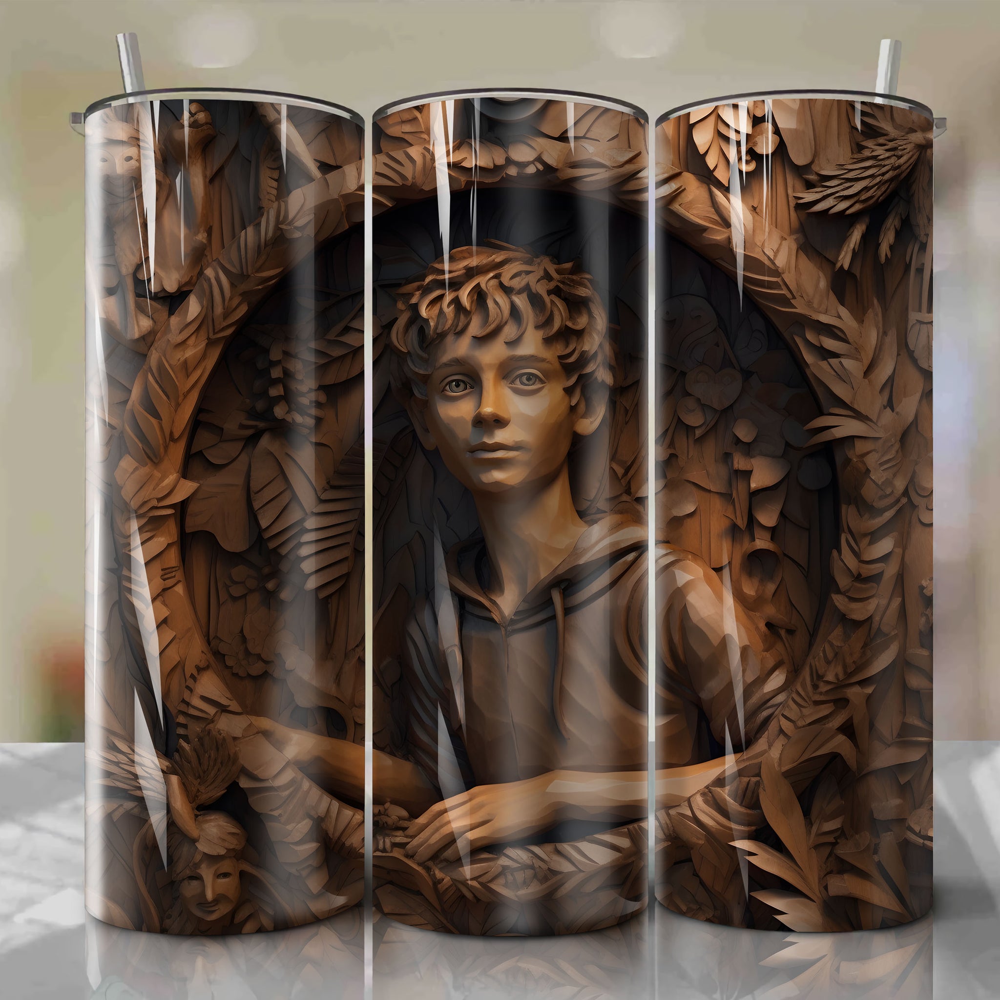 Peter Pan 3D Wooden Skinny Tumbler 20oz Wrap PNG - Sublimation - Digital Download