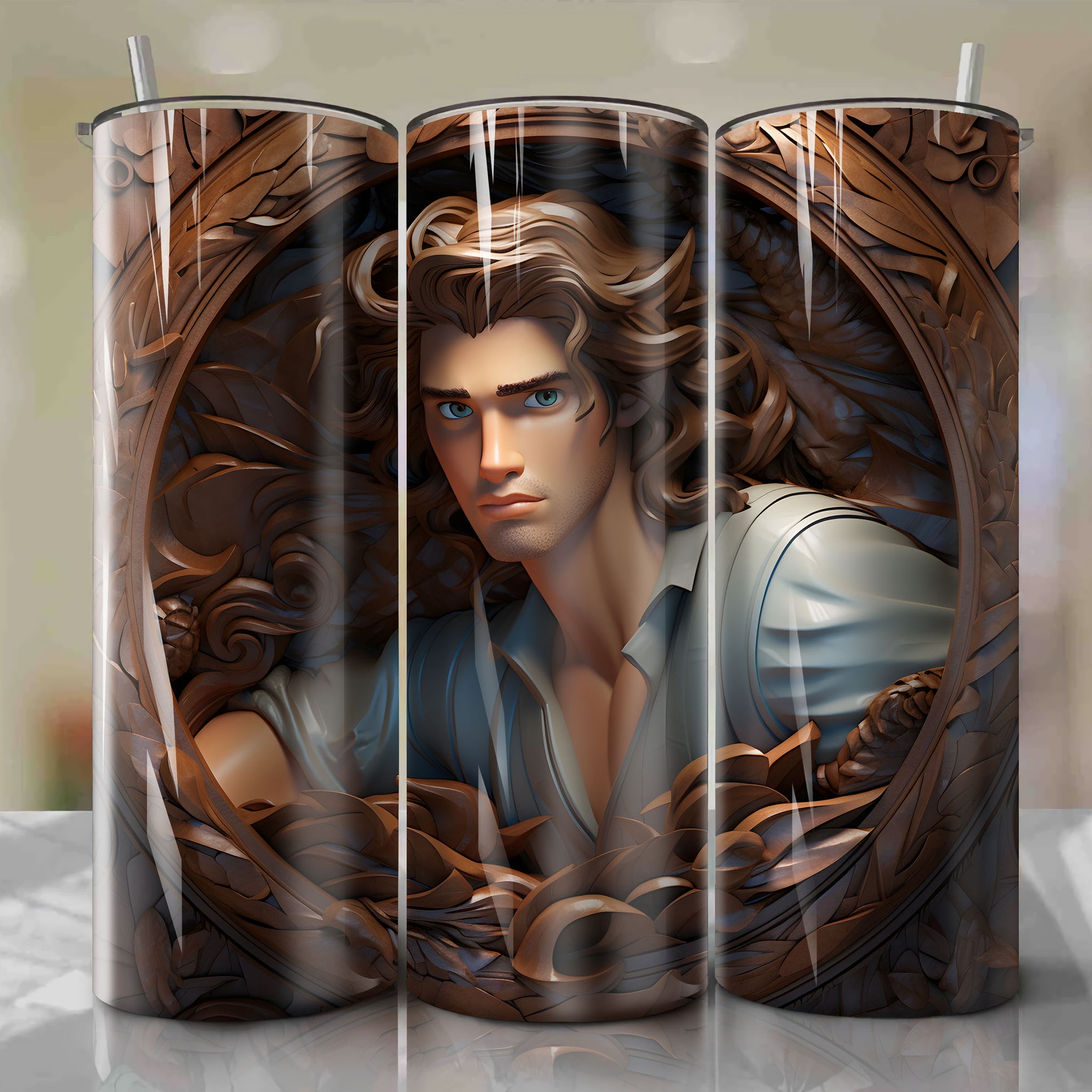 The Little Mermaid - Prince Eric 3D Wooden Skinny Tumbler 20oz Wrap PNG - Sublimation - Digital Download