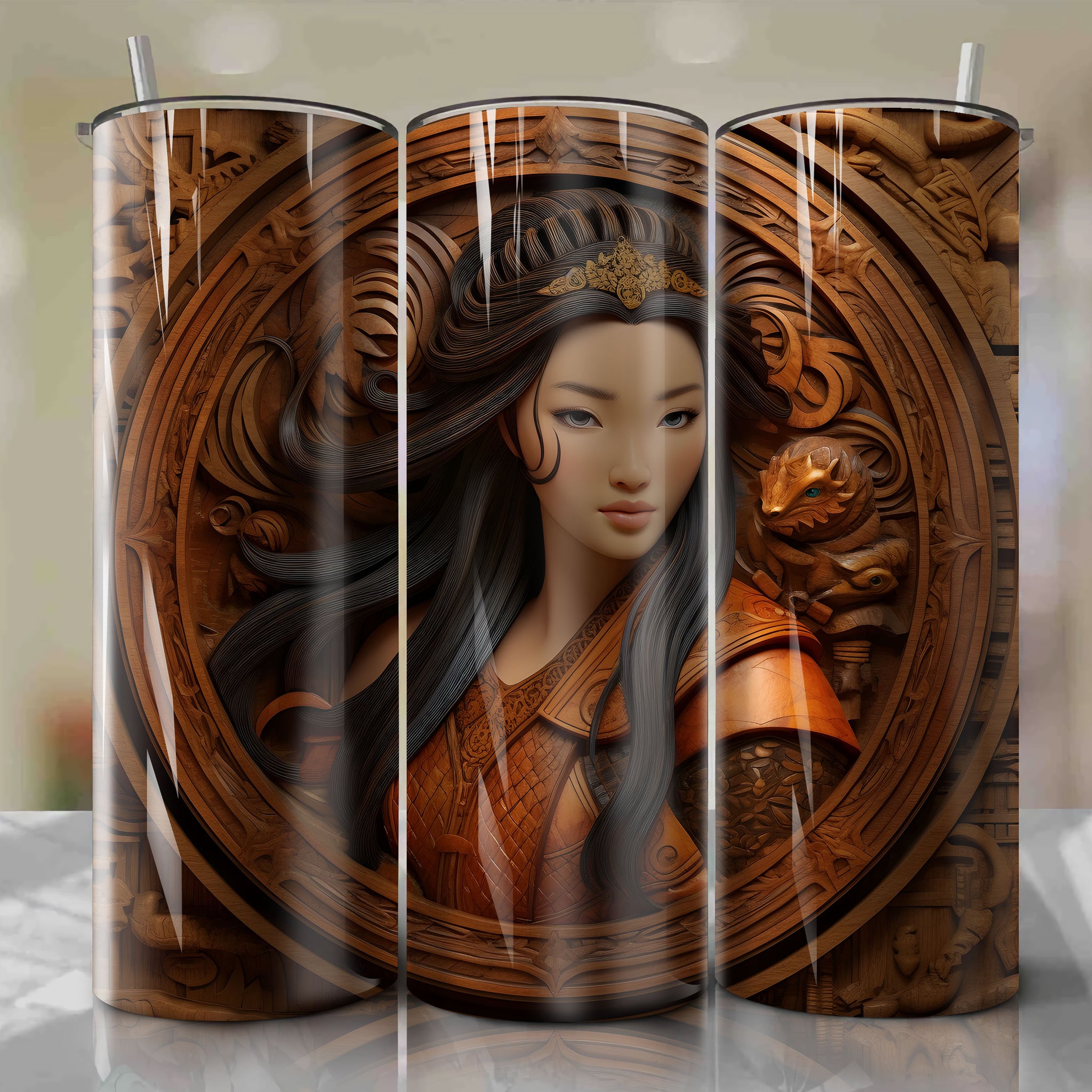 Mulan 3D Wooden Skinny Tumbler 20oz Wrap PNG - Sublimation - Digital Download