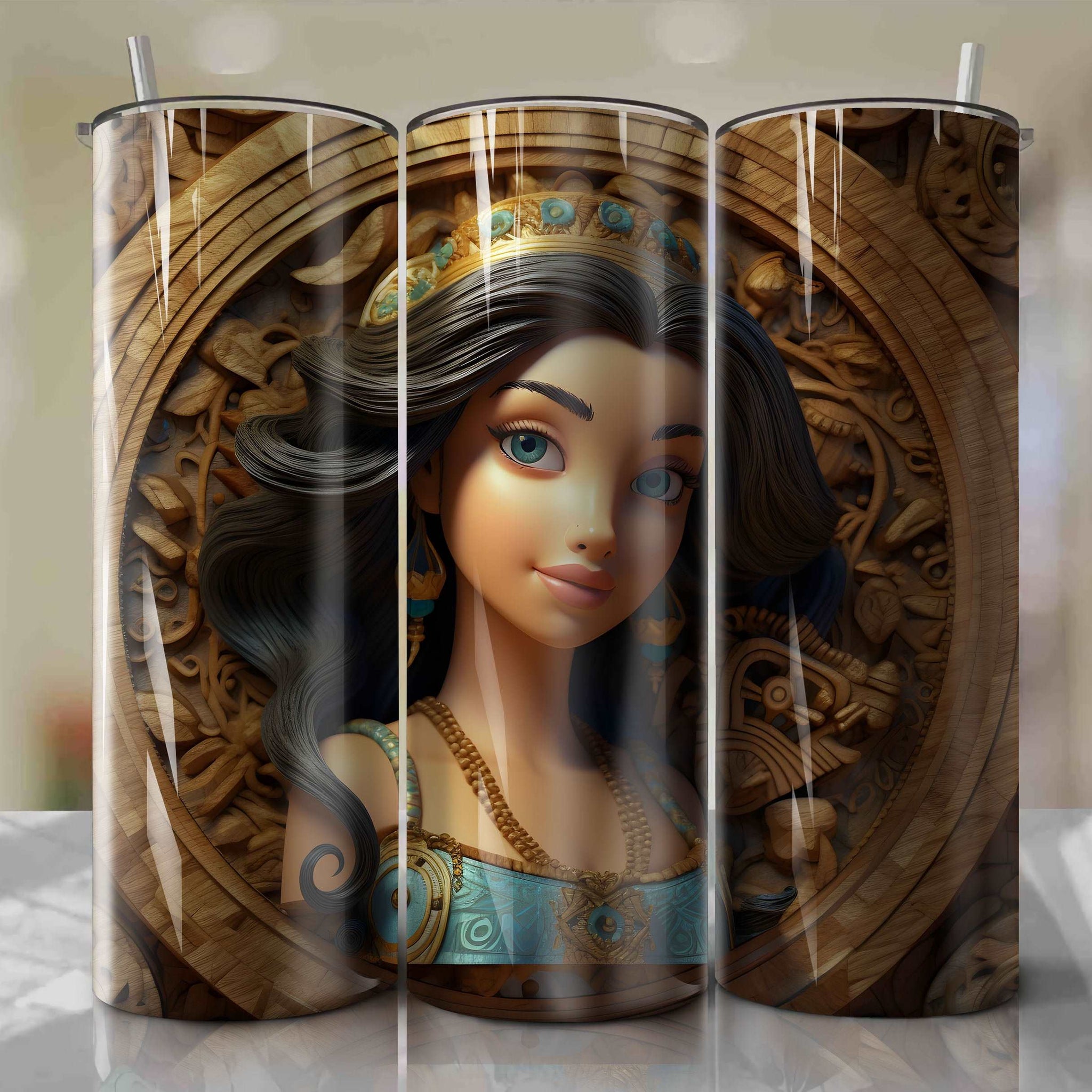 Aladdin - Jasmine 3D Wooden Skinny Tumbler 20oz Wrap PNG - Sublimation - Digital Download