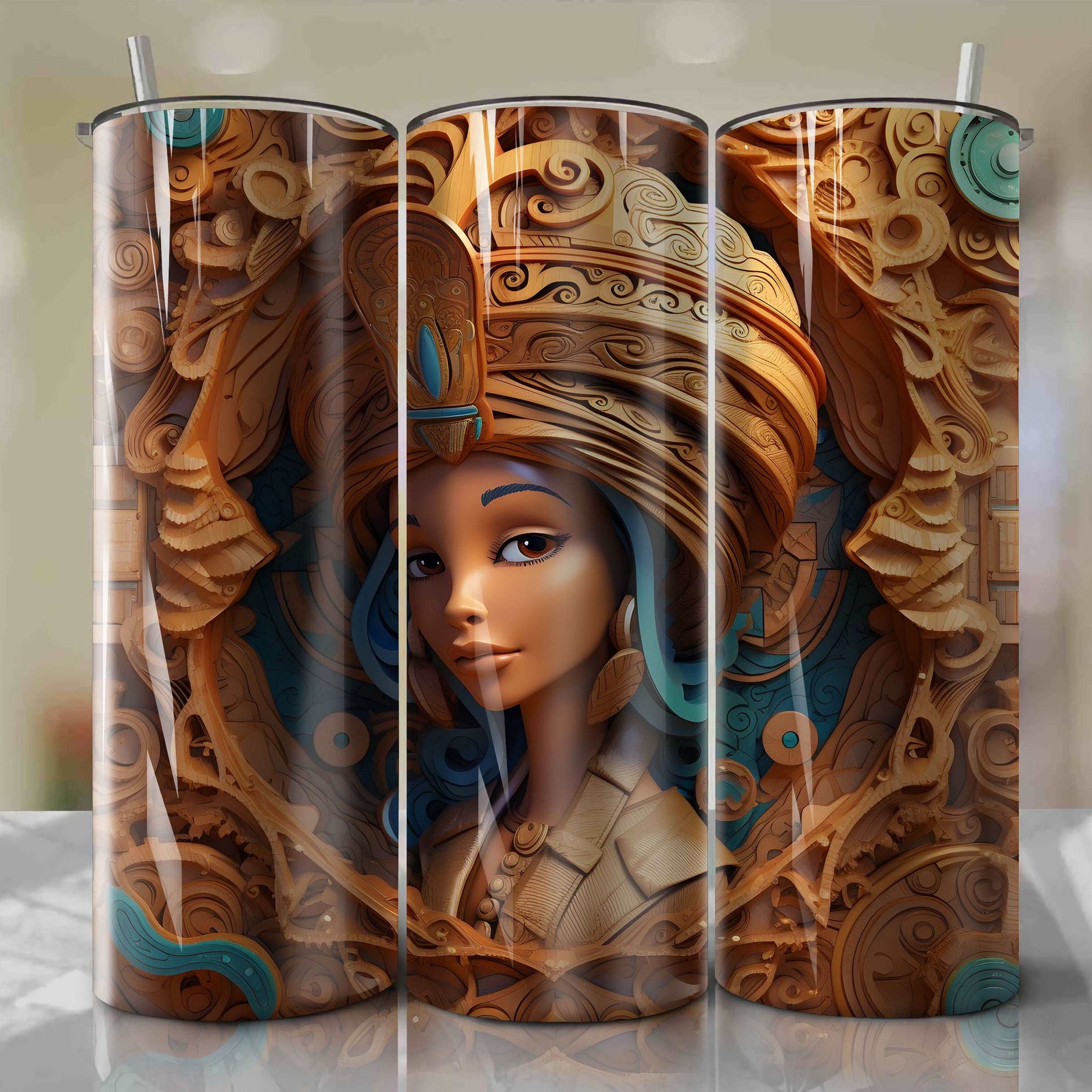 Aladdin - Jasmine 3D Wooden Skinny Tumbler 20oz Wrap PNG - Sublimation - Digital Download