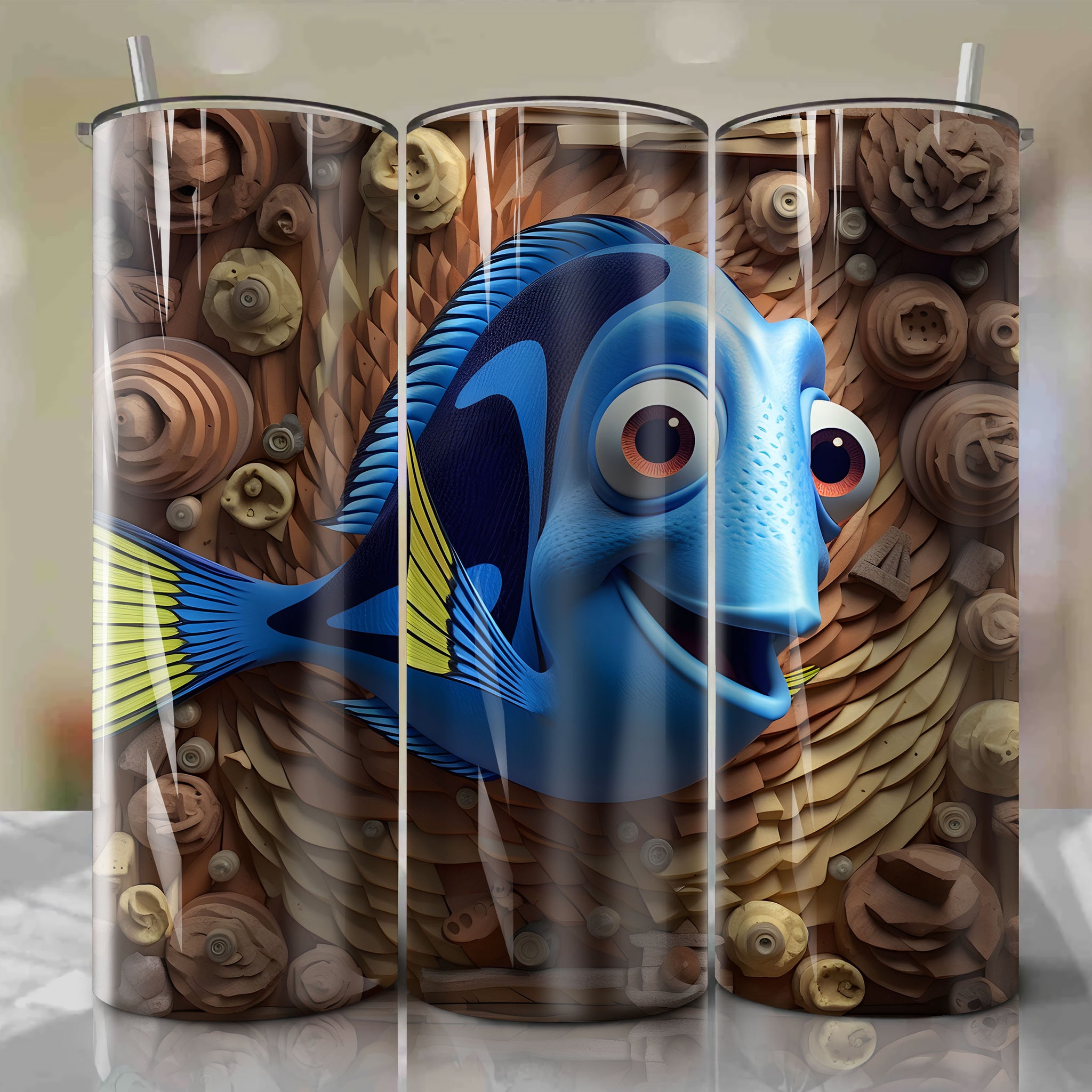 Finding Dory - Dory 3D Wooden Skinny Tumbler 20oz Wrap PNG - Sublimation - Digital Download