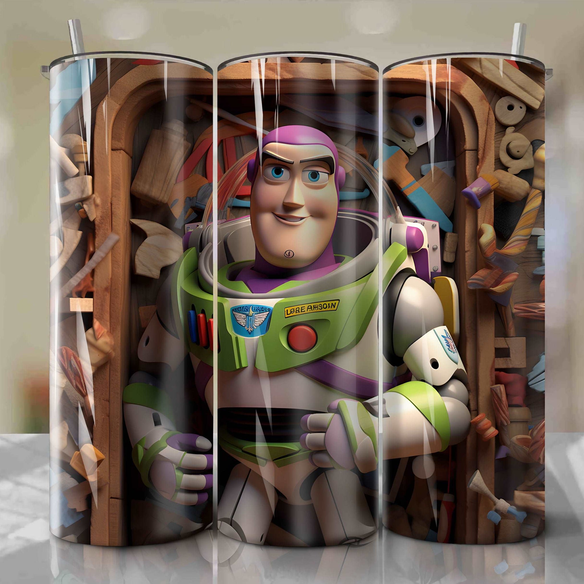 Toy Story - Buzz Lightyear 3D Wooden Skinny Tumbler 20oz Wrap PNG - Sublimation - Digital Download