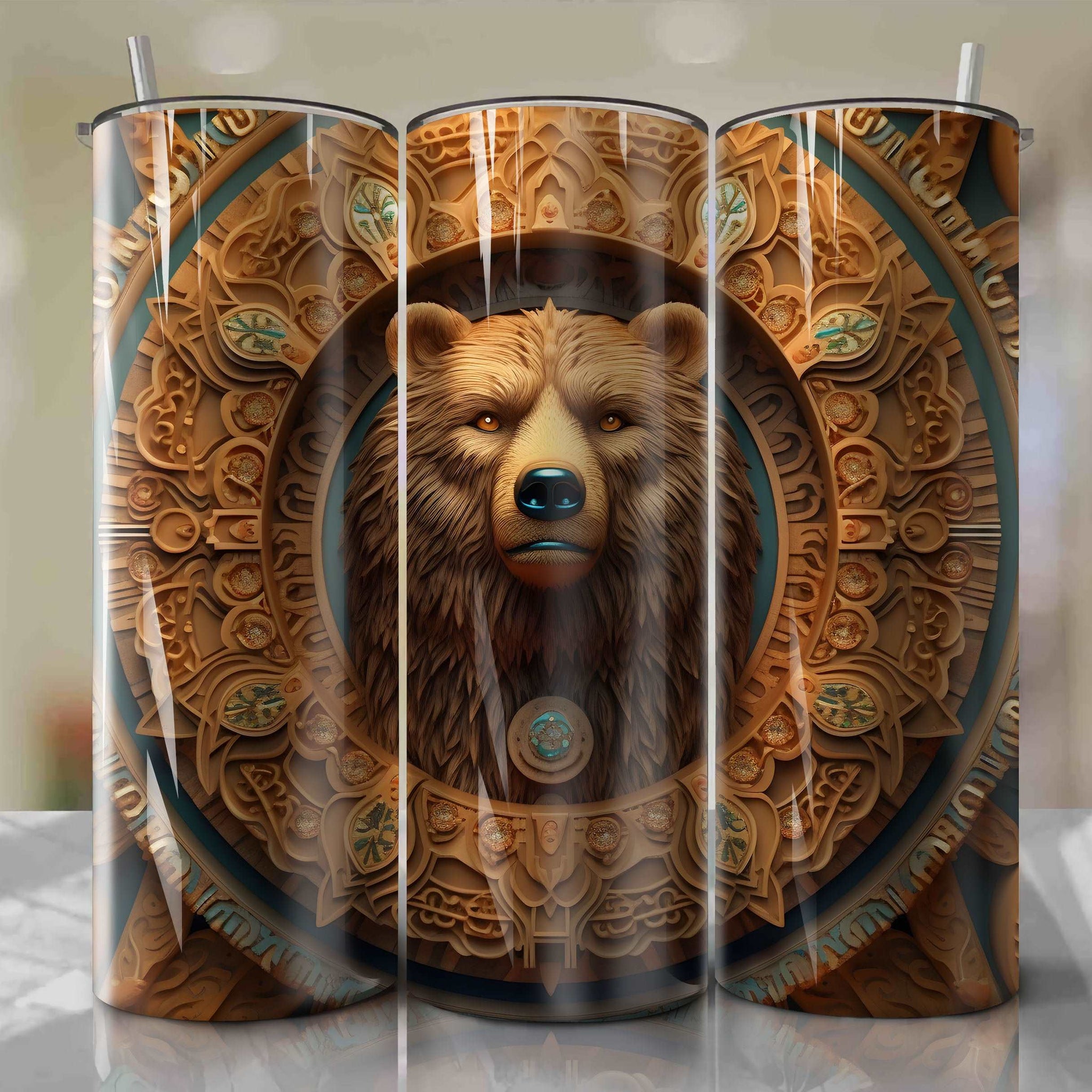 Brother Bear - Denahi 3D Wooden Skinny Tumbler 20oz Wrap PNG - Sublimation - Digital Download