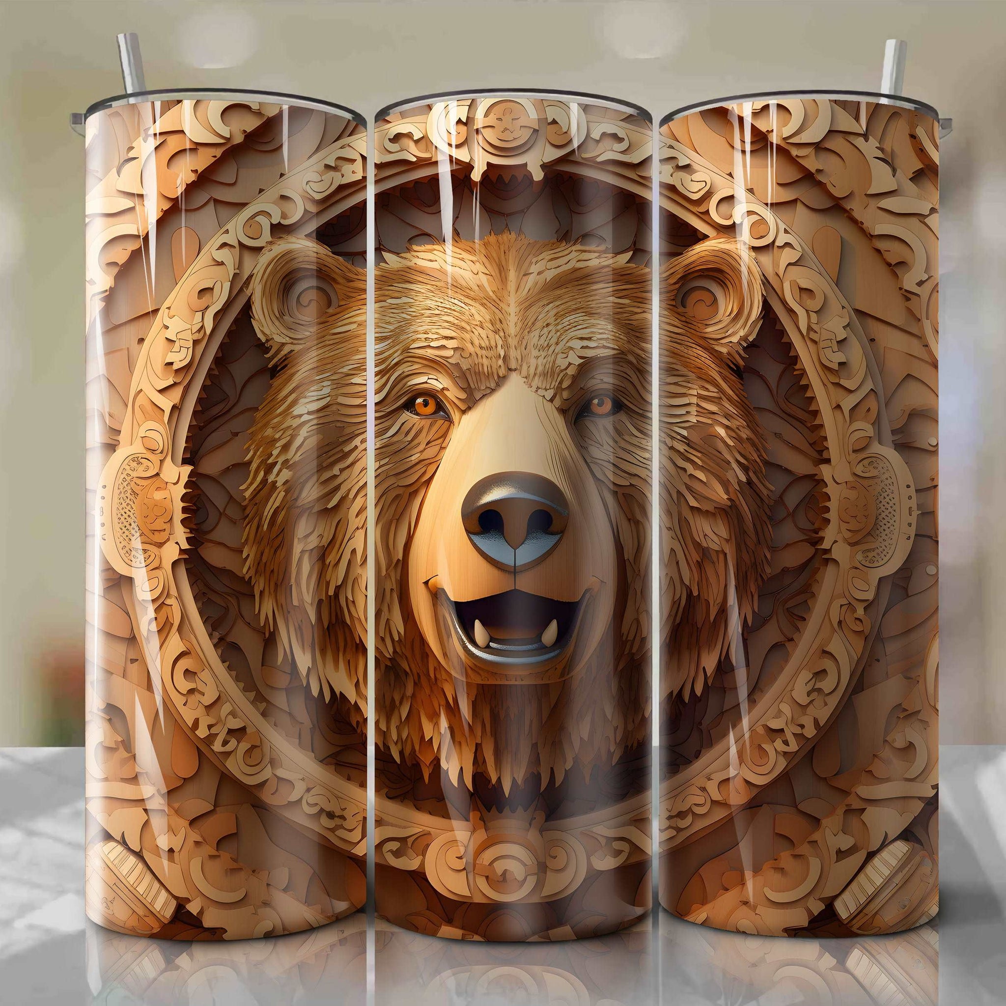 Brother Bear - Koda 3D Wooden Skinny Tumbler 20oz Wrap PNG - Sublimation - Digital Download