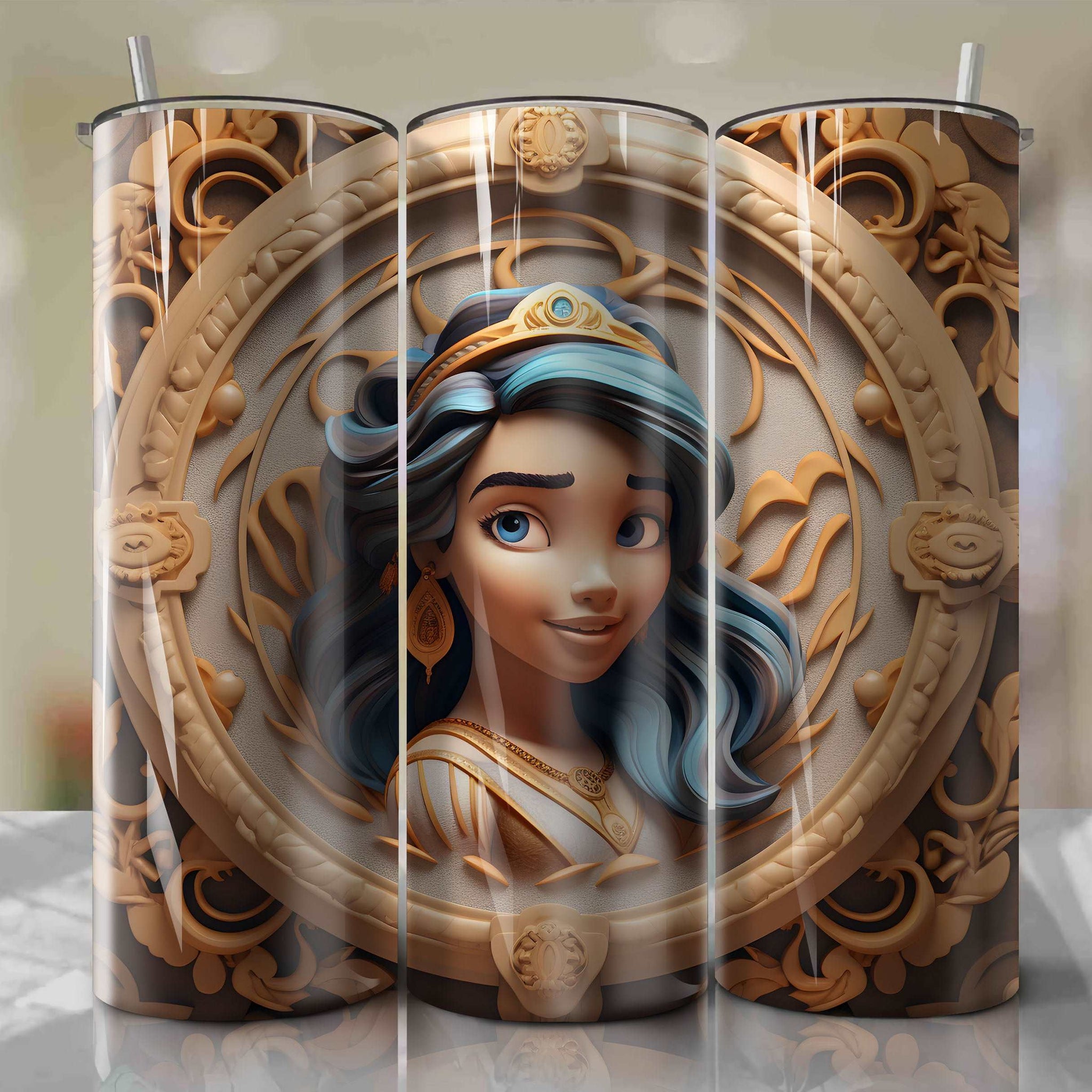 Aladdin - Jasmine 3D Wooden Skinny Tumbler 20oz Wrap PNG - Sublimation - Digital Download