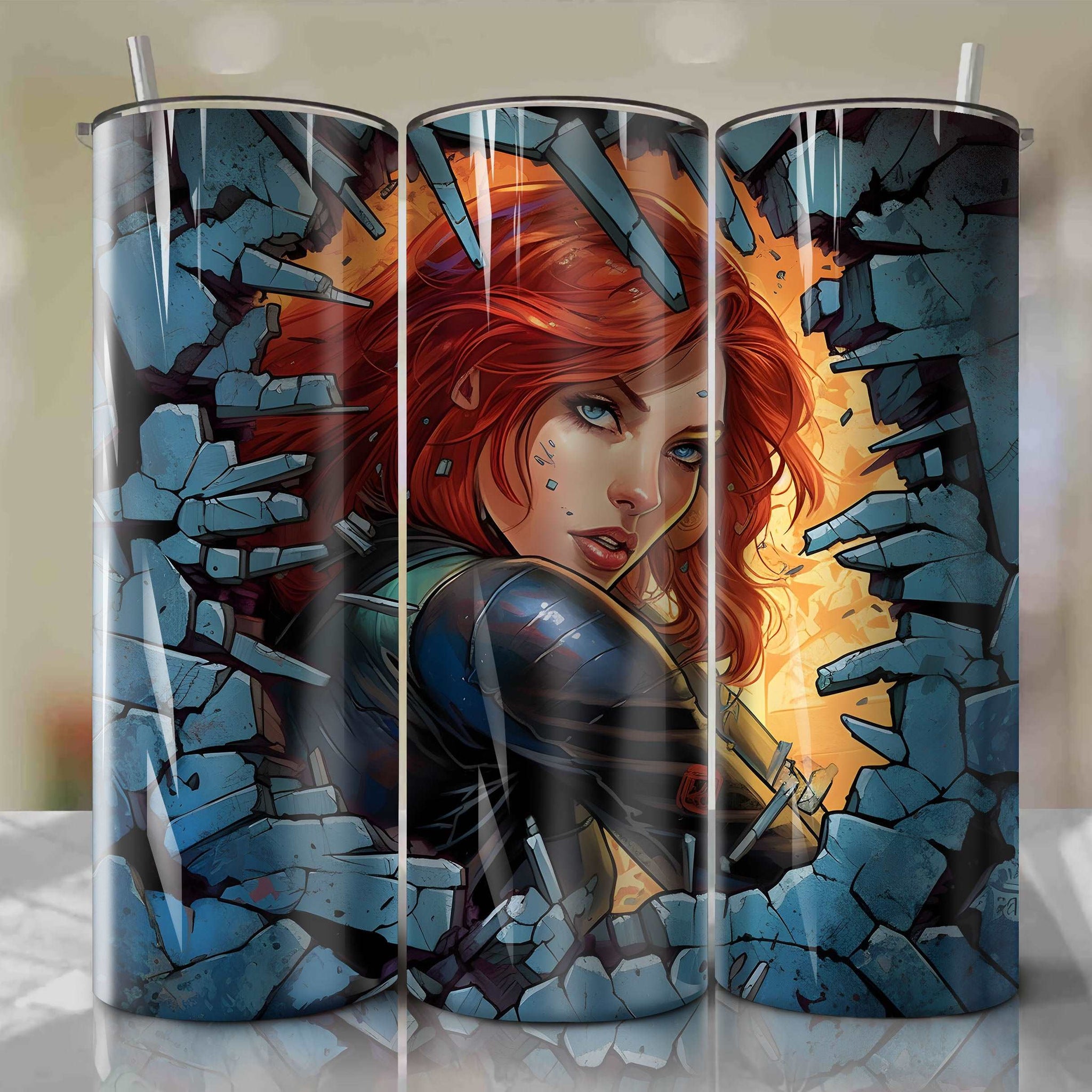 Black Widow Wrap PNG Skinny Tumbler 20oz - Sublimation 3D Cracked Design | Digital Download