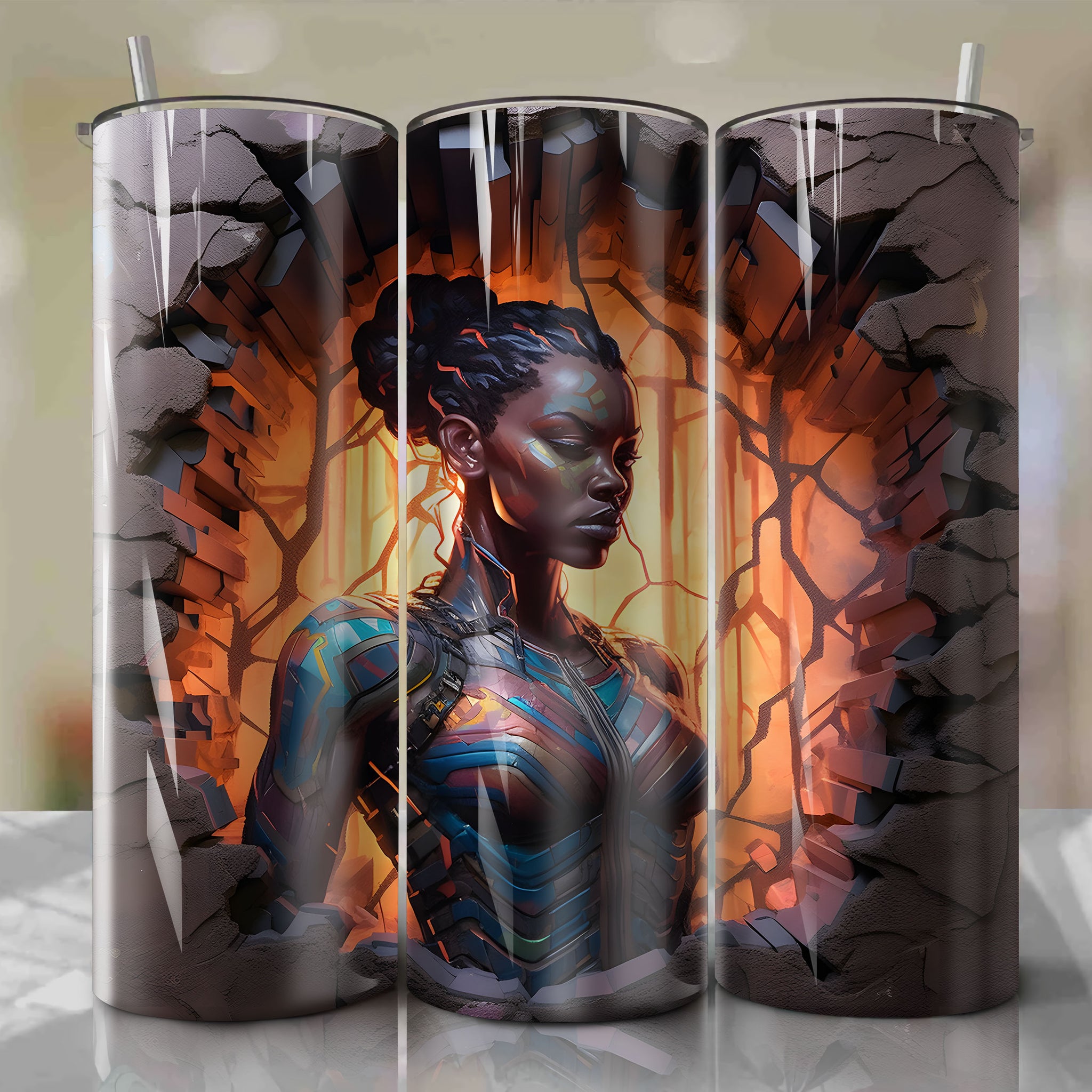 Shuri Wrap PNG Skinny Tumbler 20oz - Sublimation 3D Cracked Design | Digital Download