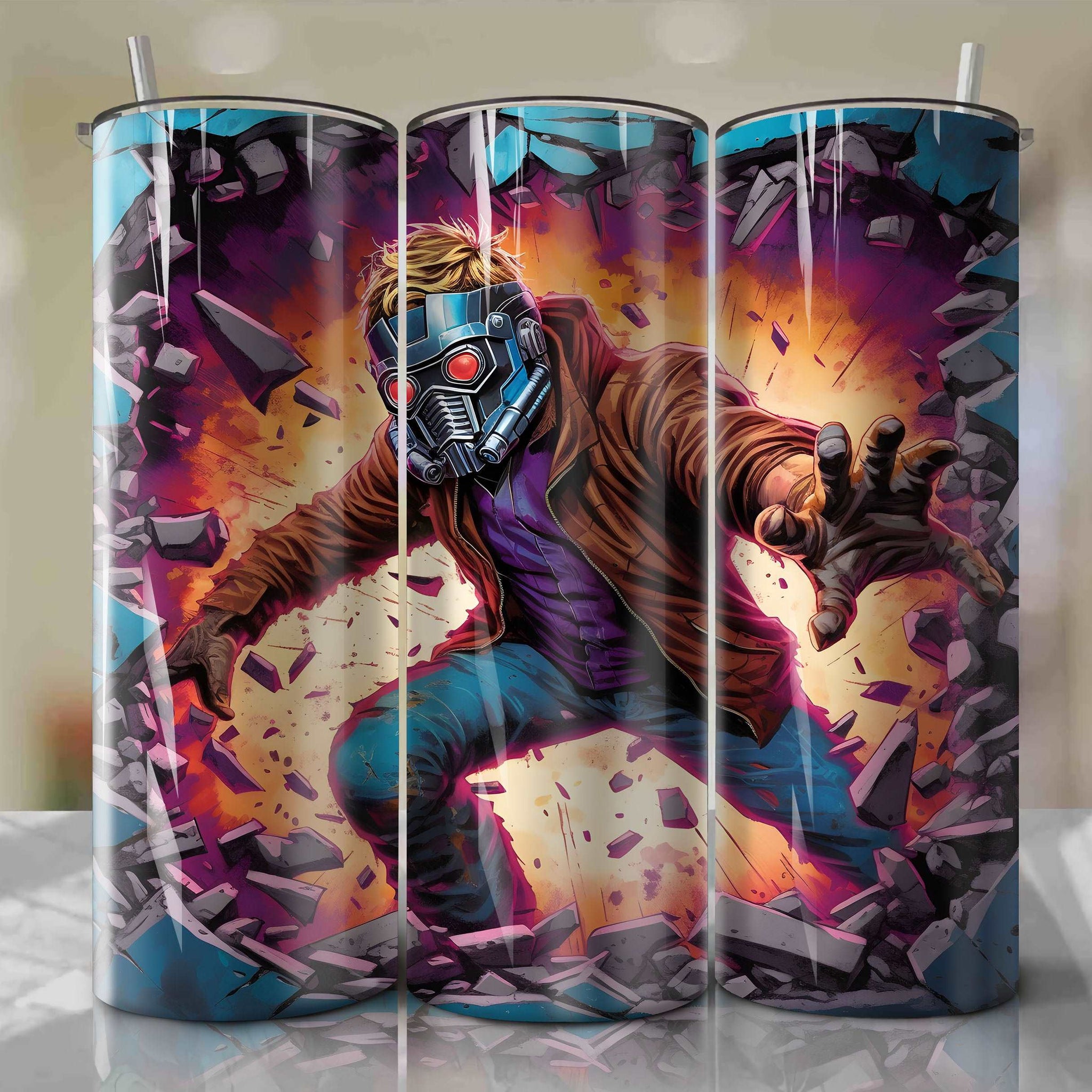 Star-Lord Wrap PNG Skinny Tumbler 20oz - Sublimation 3D Cracked Design | Digital Download