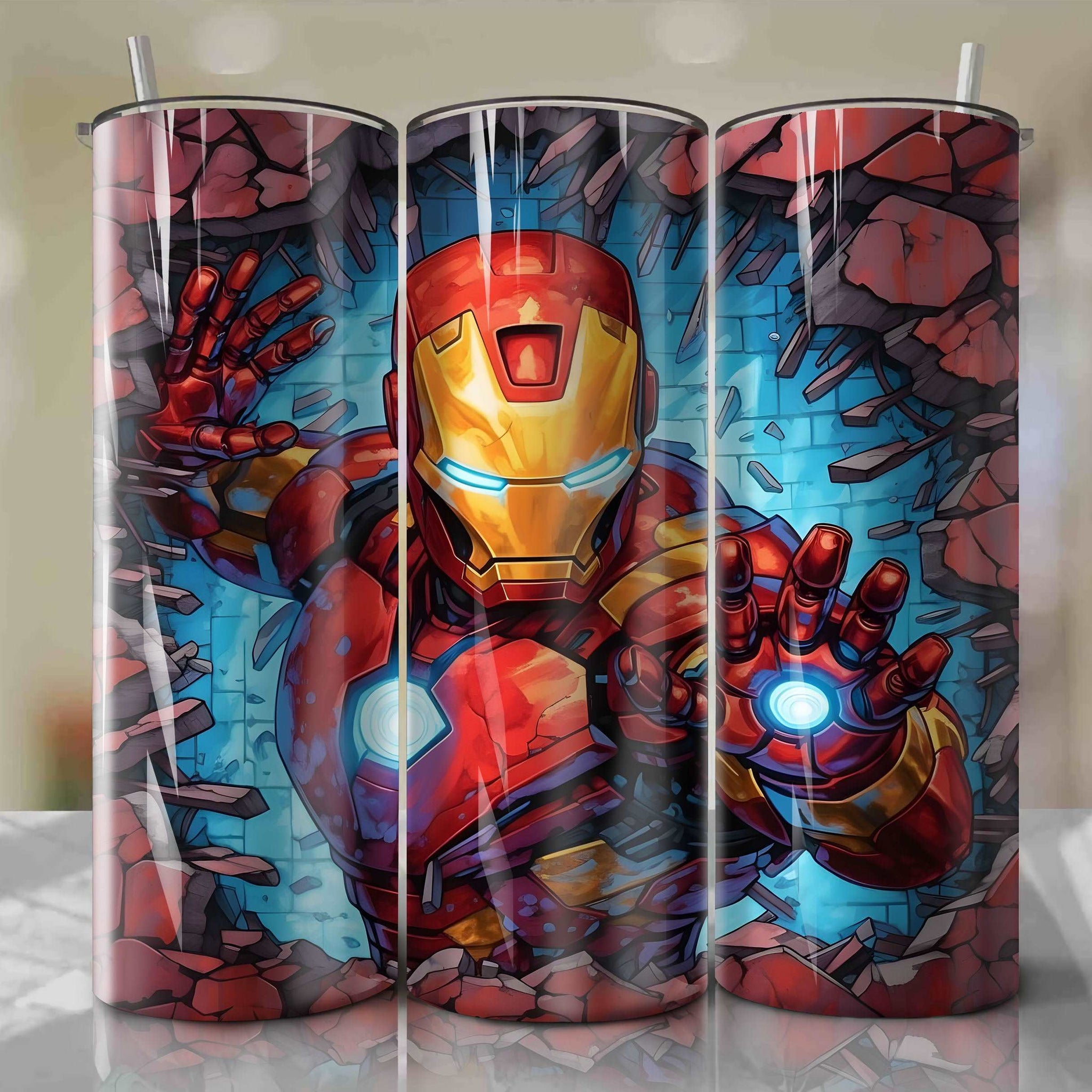 Iron Man Wrap PNG Skinny Tumbler 20oz - Sublimation 3D Cracked Design | Digital Download
