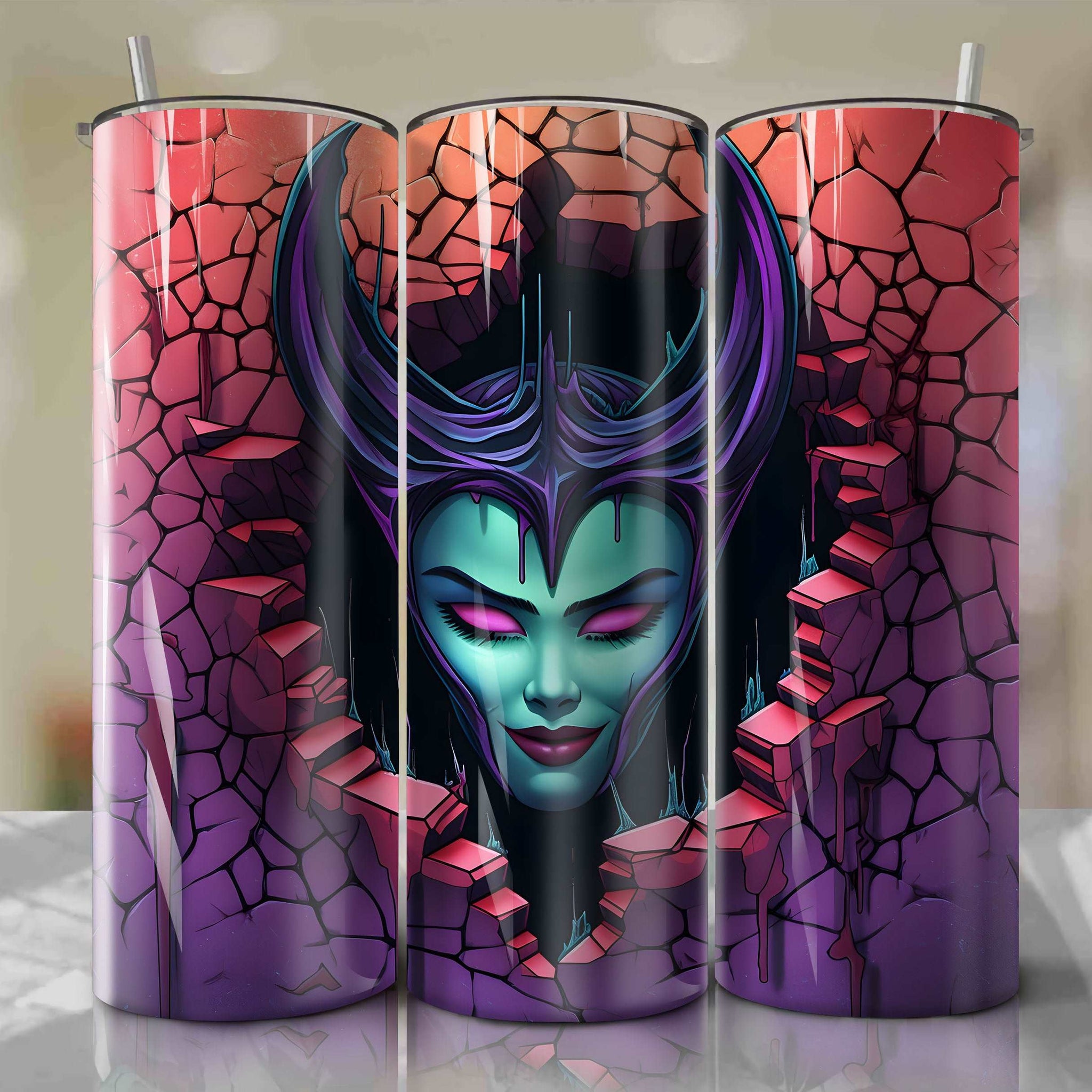 Maleficent Crack 3D Skinny Tumbler 20oz Wrap PNG - Sublimation - Digital Download