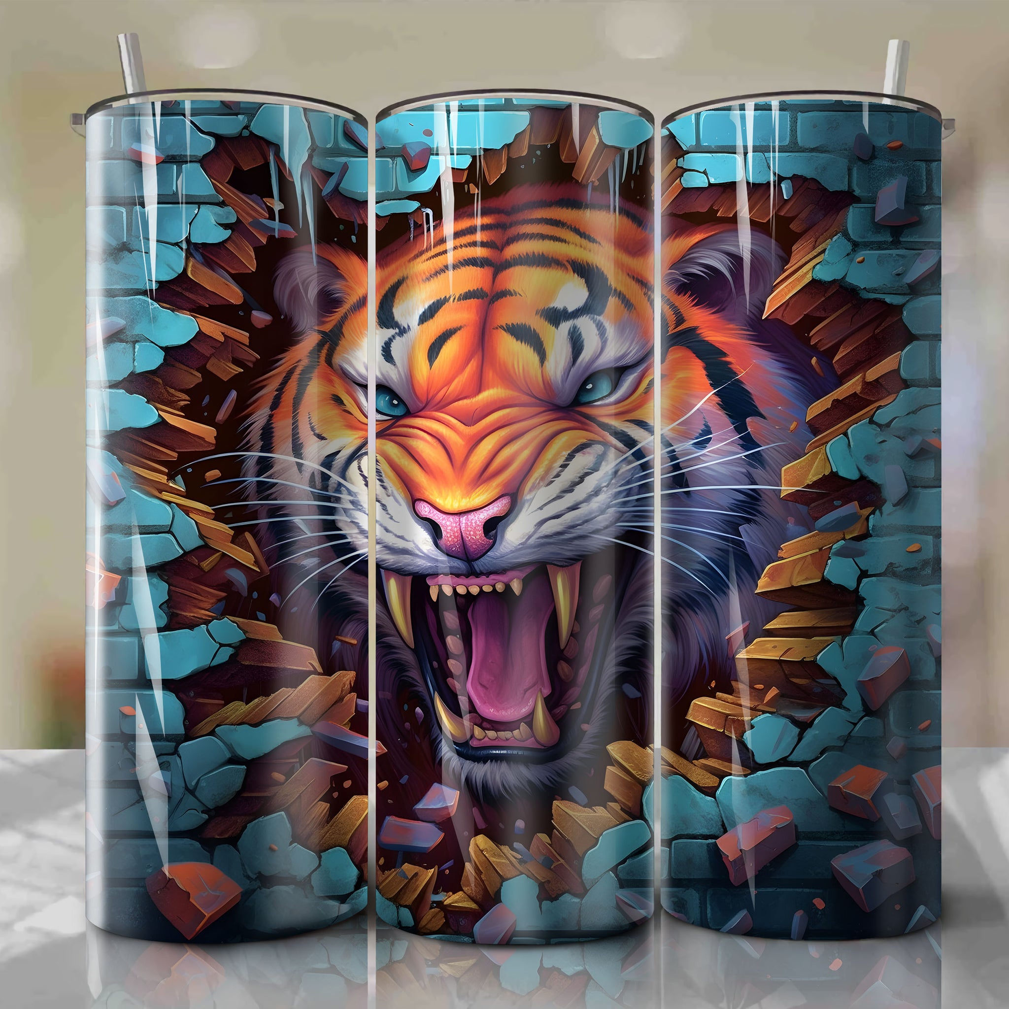 Shere Khan Crack 3D Skinny Tumbler 20oz Wrap PNG - Sublimation - Digital Download