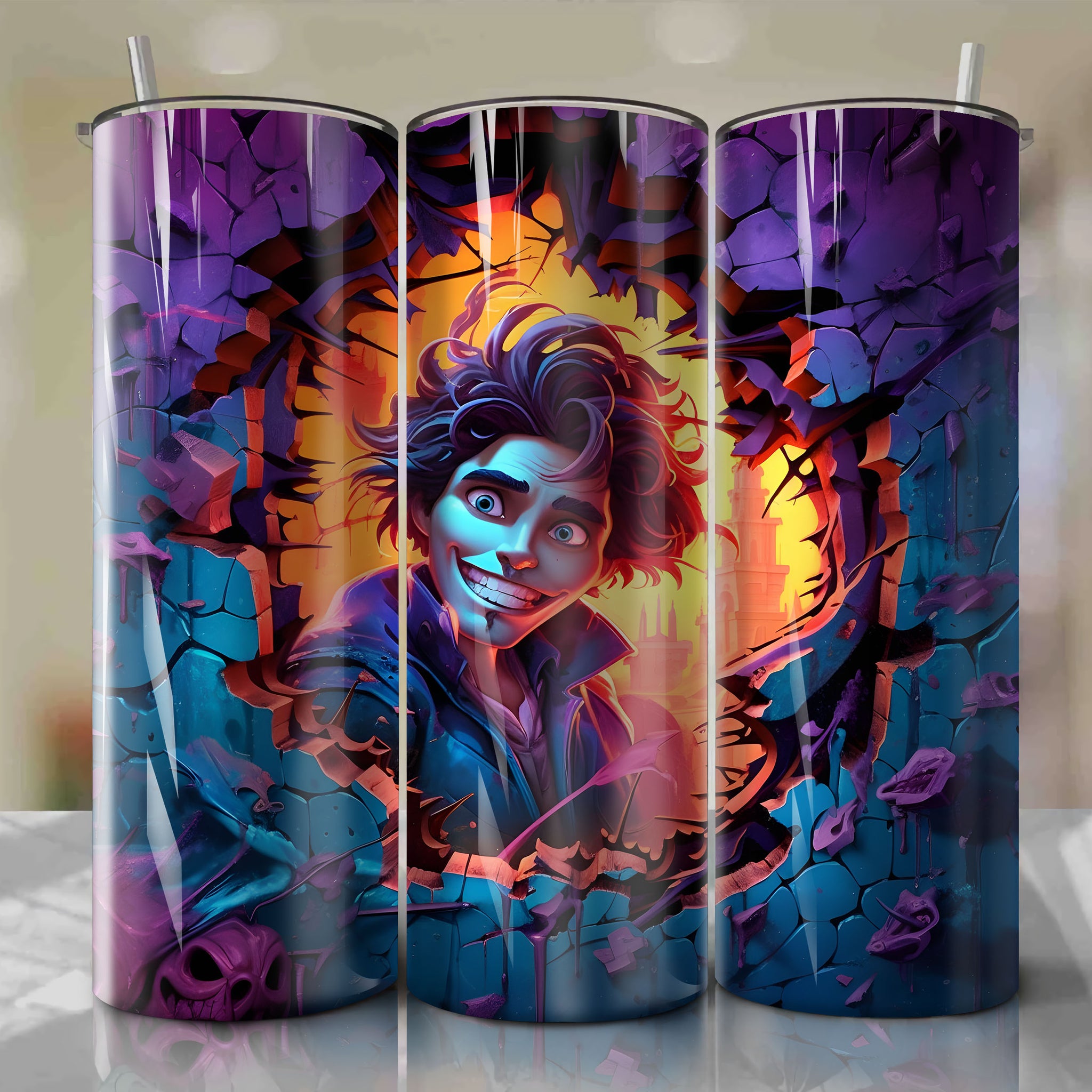 Prince Hans Crack 3D Skinny Tumbler 20oz Wrap PNG - Sublimation - Digital Download