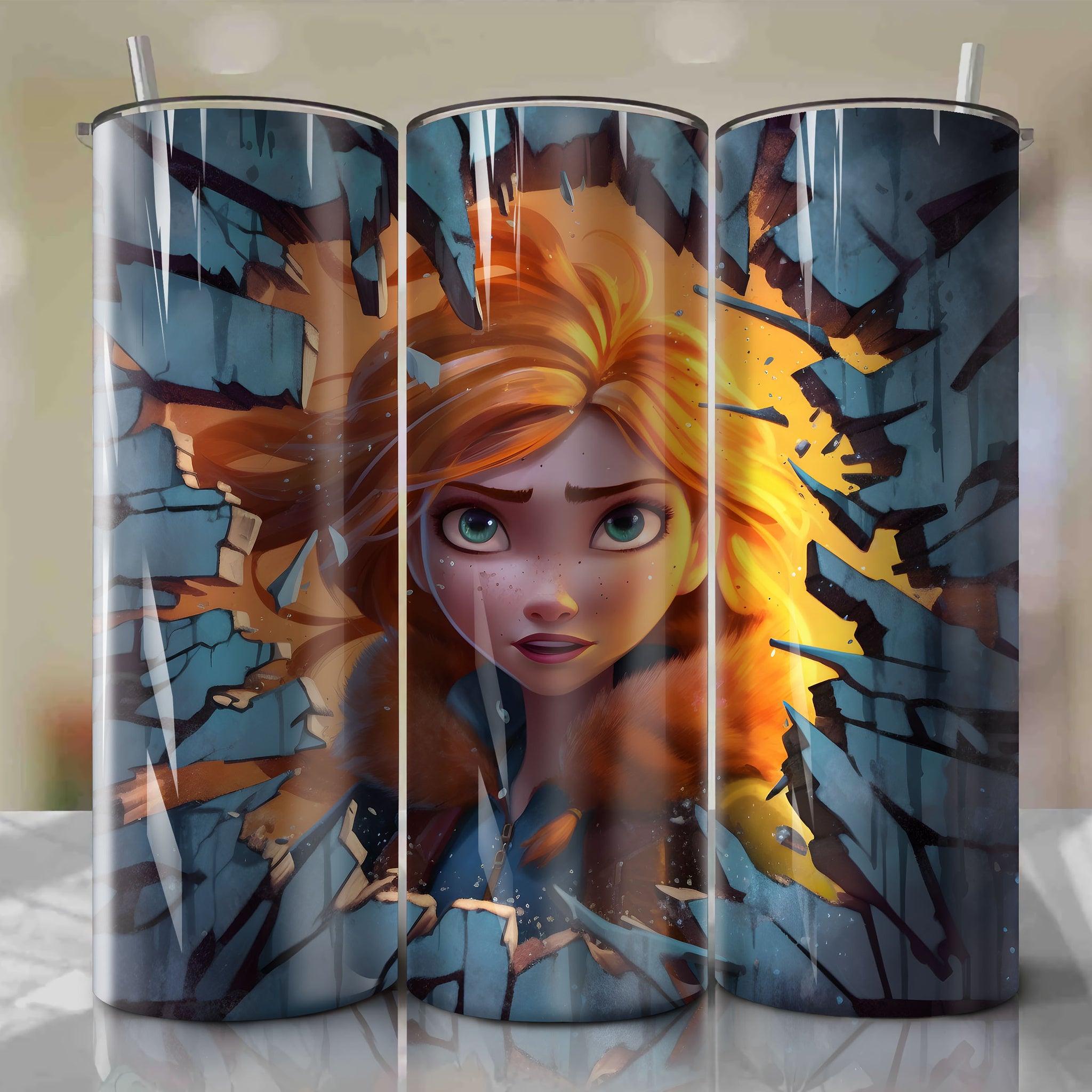 Frozen - Anna Crack 3D Skinny Tumbler 20oz Wrap PNG - Sublimation - Digital Download