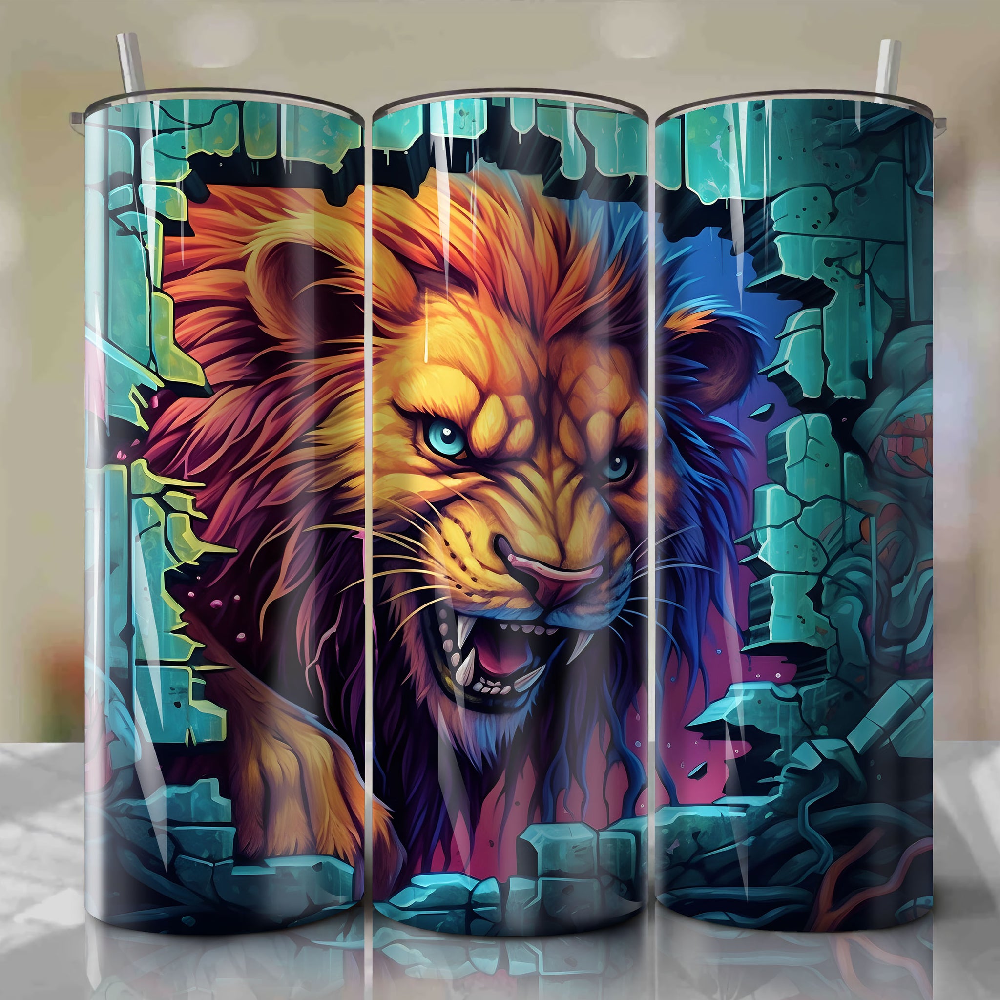 The Lion King Crack 3D Skinny Tumbler 20oz Wrap PNG - Sublimation - Digital Download