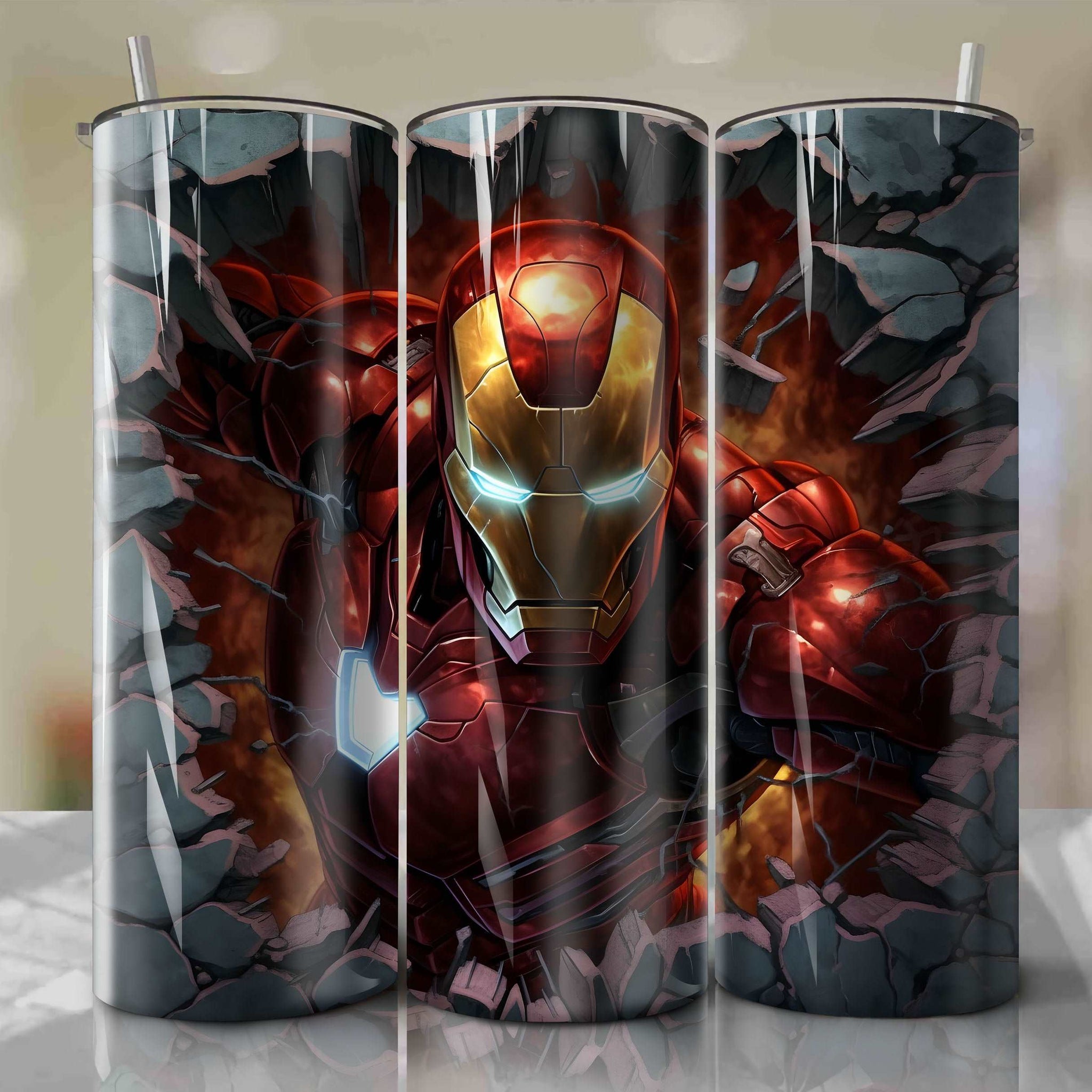 Iron Man Crack 3D Skinny Tumbler 20oz Wrap PNG - Sublimation - Digital Download