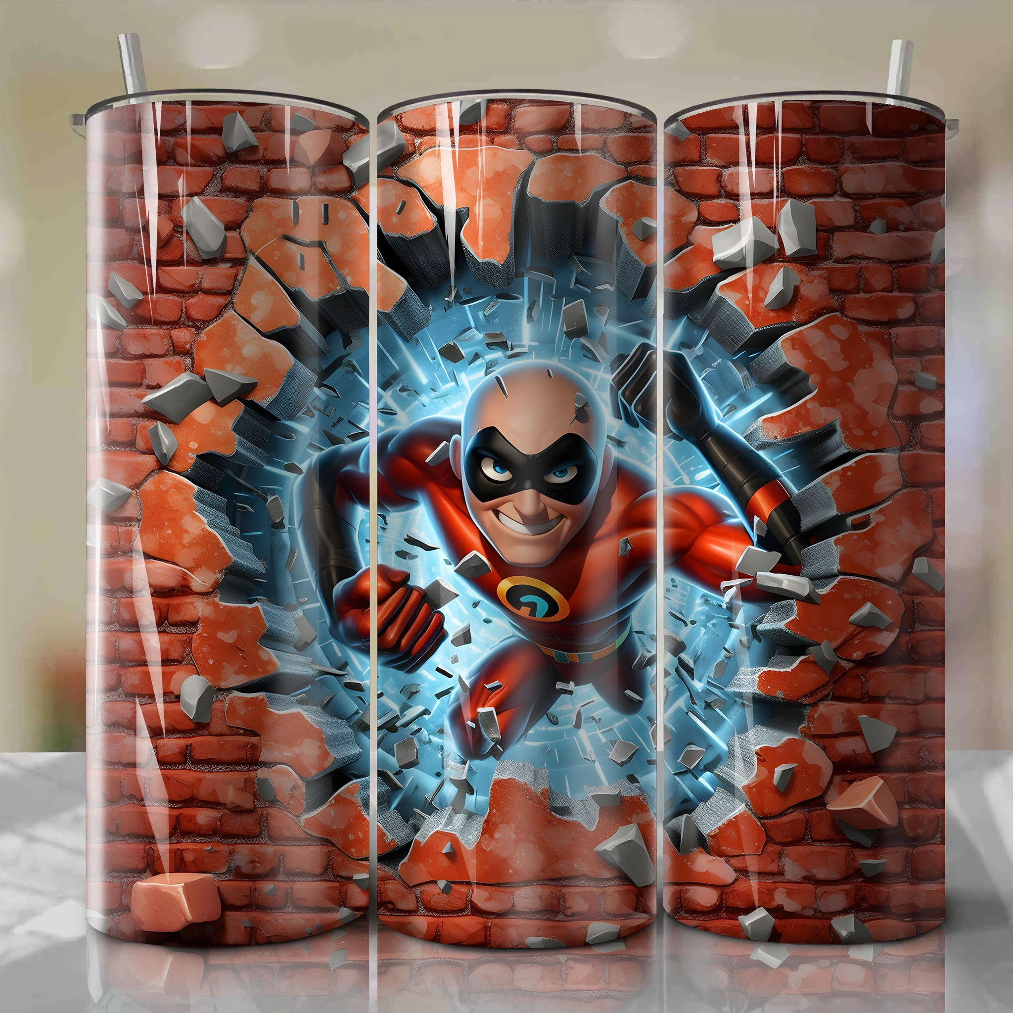 The Incredibles - Mr. Incredible Crack 3D Skinny Tumbler 20oz Wrap PNG - Sublimation - Digital Download