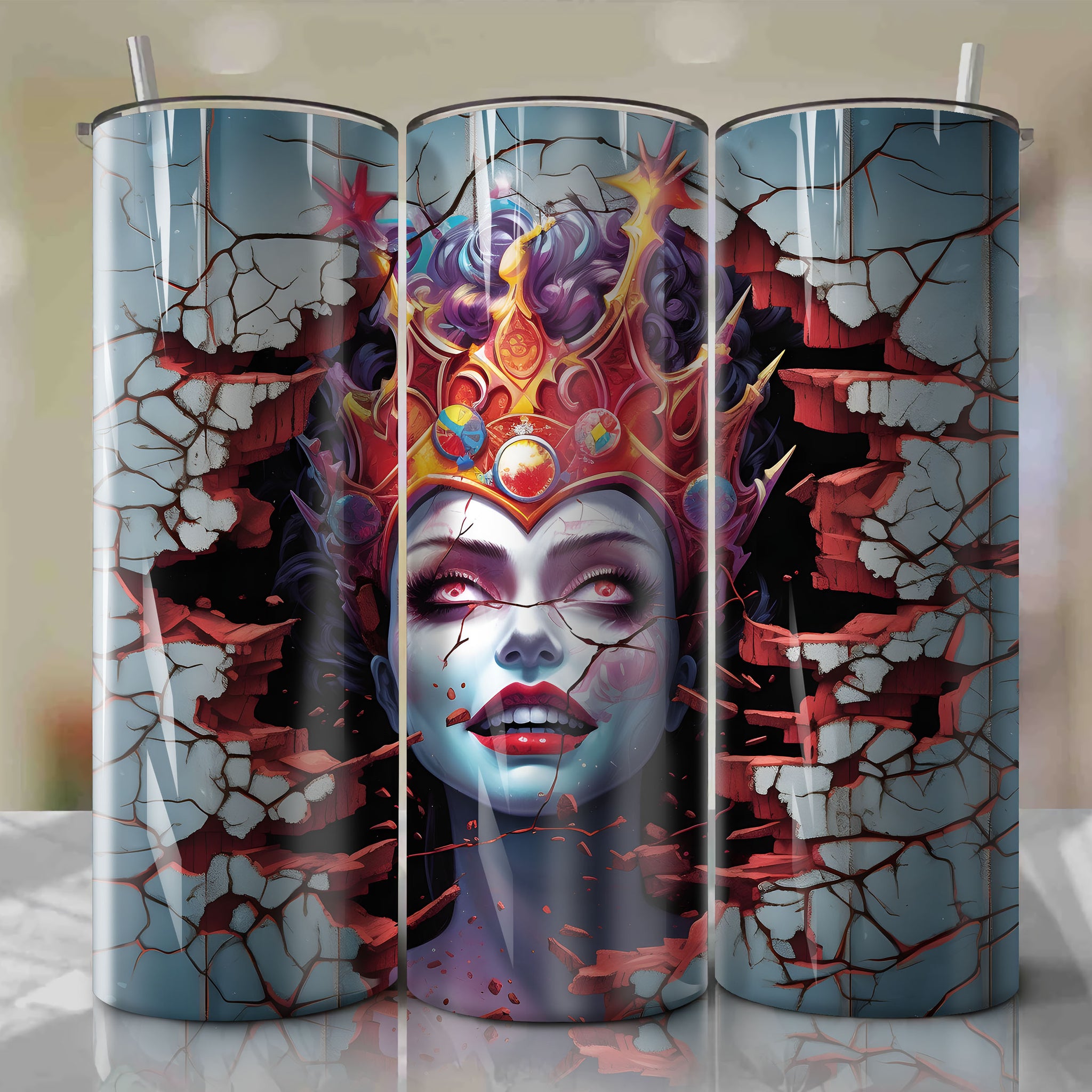 Queen Narissa Crack 3D Skinny Tumbler 20oz Wrap PNG - Sublimation - Digital Download