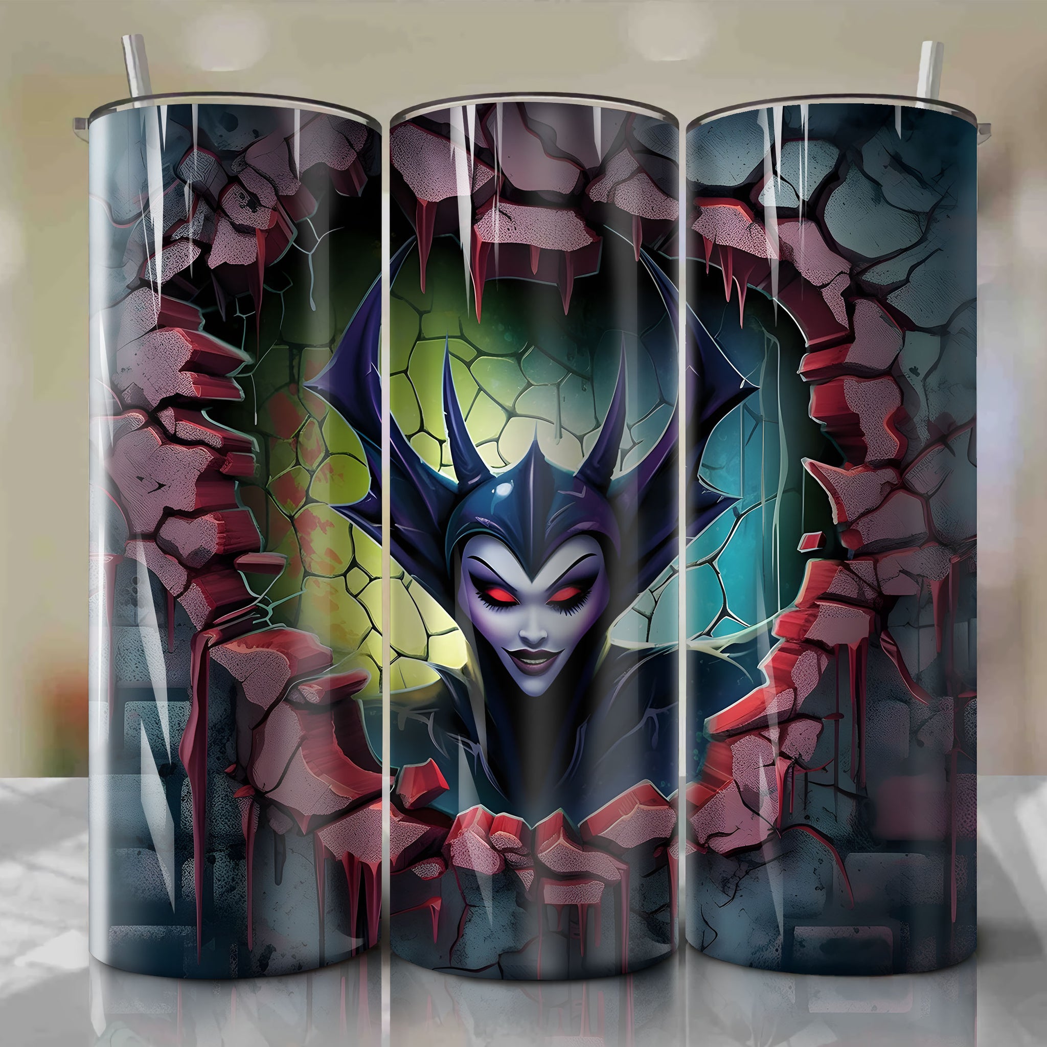 Maleficent Crack 3D Skinny Tumbler 20oz Wrap PNG - Sublimation - Digital Download