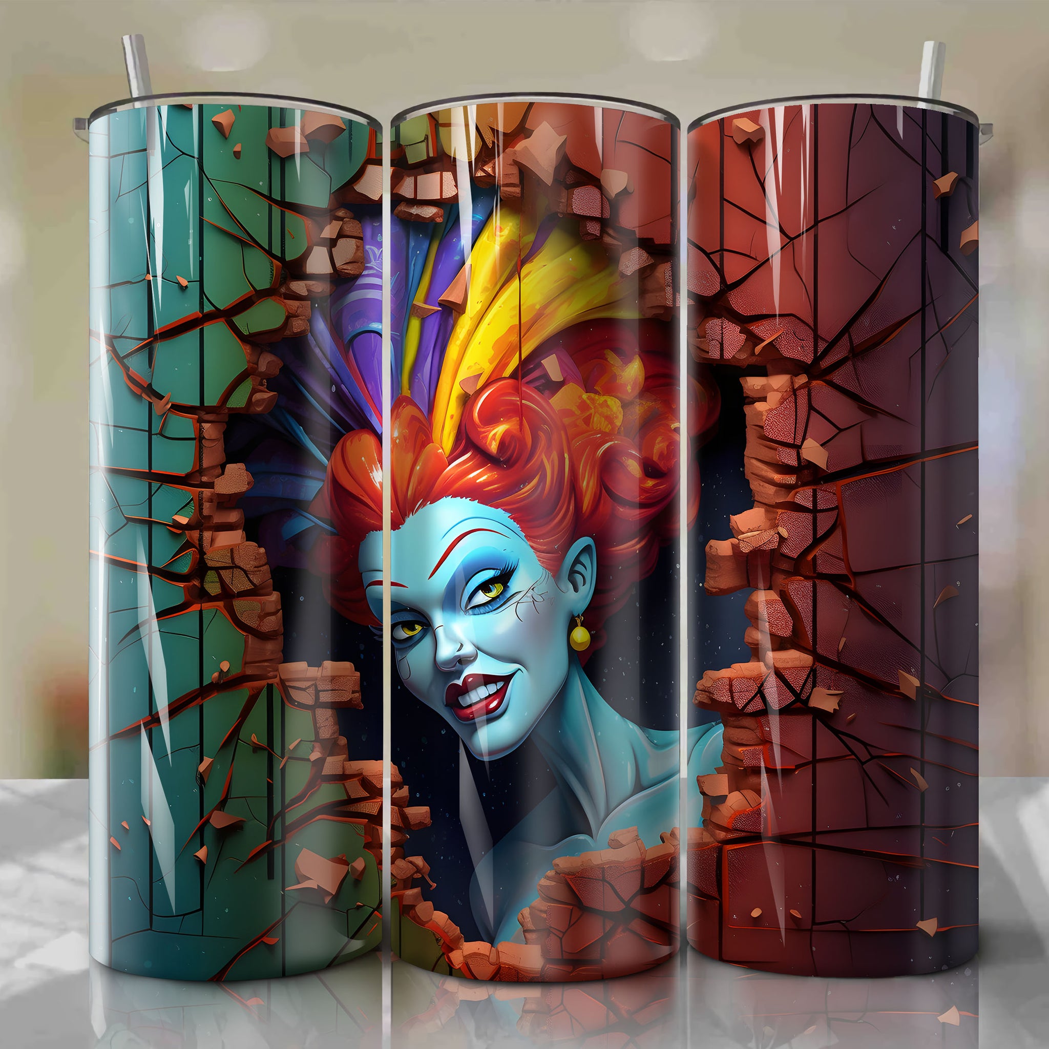 Lady Tremaine Crack 3D Skinny Tumbler 20oz Wrap PNG - Sublimation - Digital Download