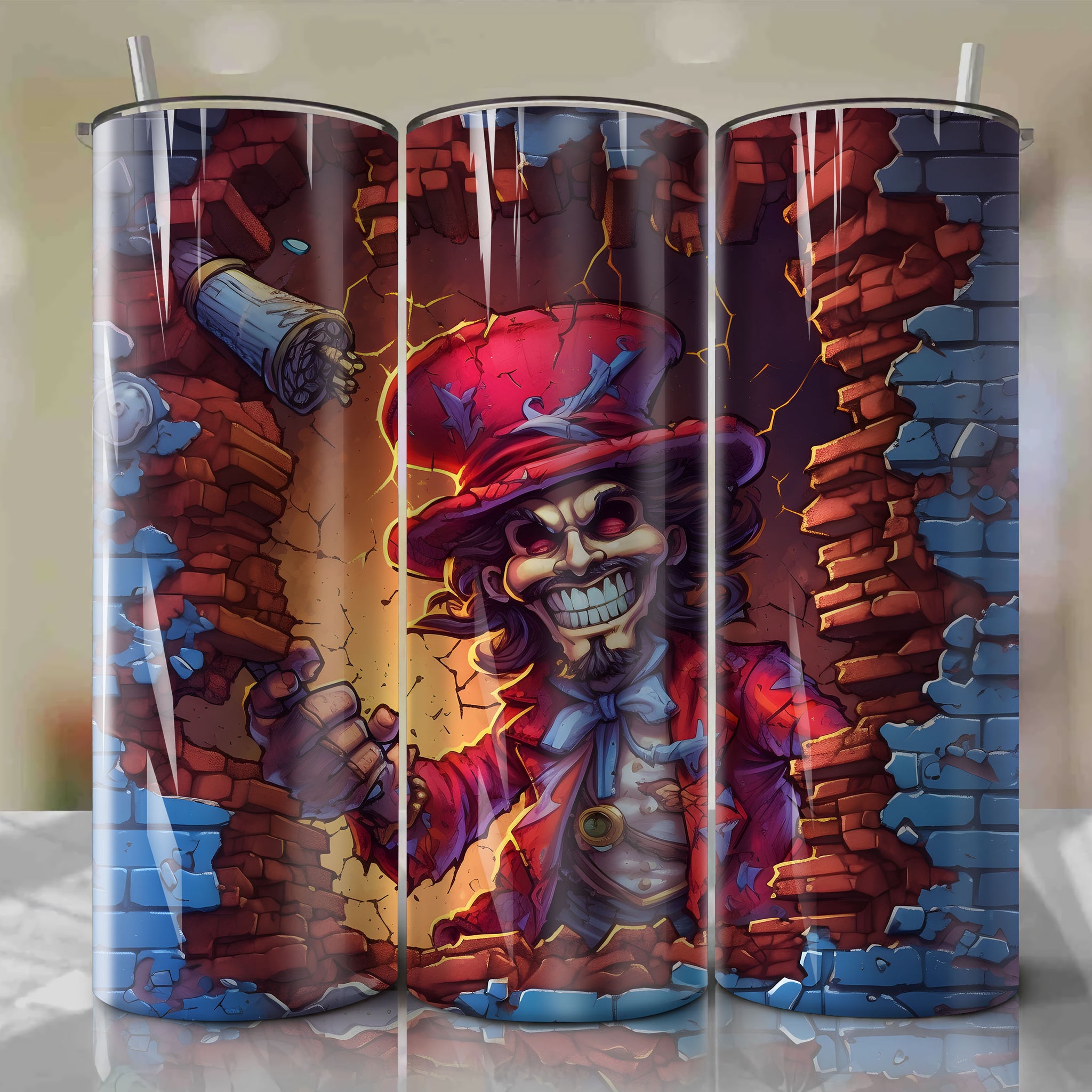 Captain Hook Crack 3D Skinny Tumbler 20oz Wrap PNG - Sublimation - Digital Download