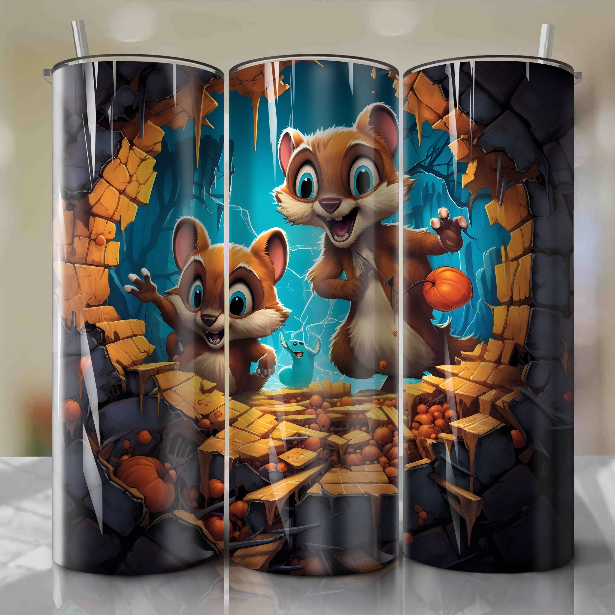 Chip and Dale Crack 3D Skinny Tumbler 20oz Wrap PNG - Sublimation - Digital Download