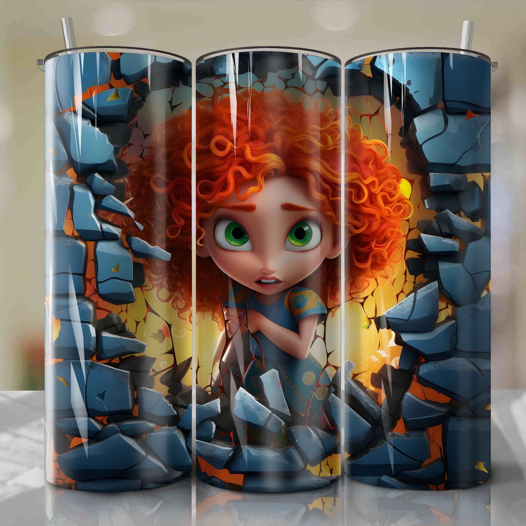 Brave - Merida Crack 3D Skinny Tumbler 20oz Wrap PNG - Sublimation - Digital Download